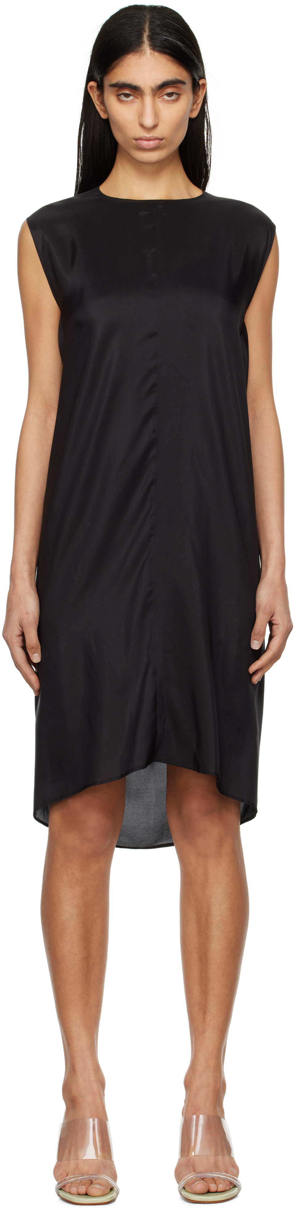 Mm6 Maison Margiela Black Light Silk Shift Midi Dress In 900 Black