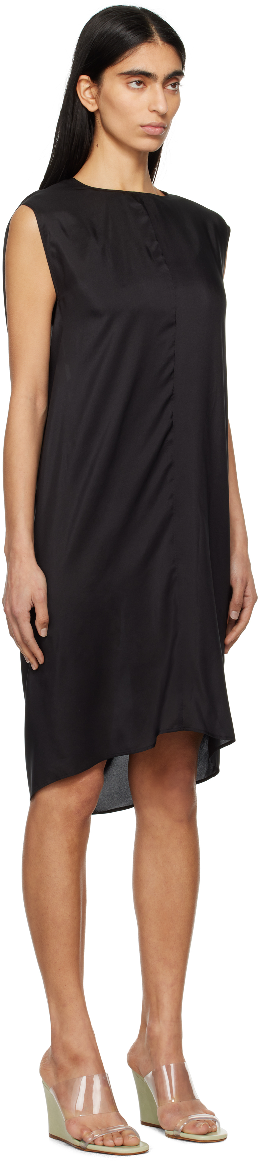 Mm6 Maison Margiela Black Light Silk Shift Midi Dress In 900 Black
