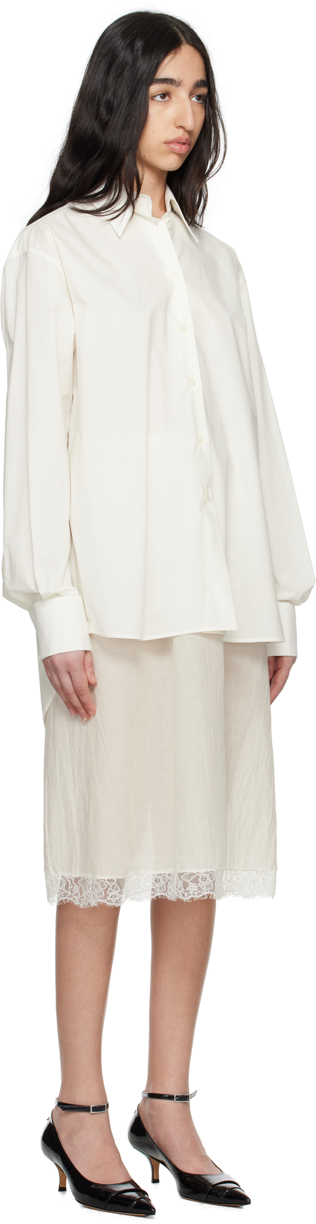 Shop Mm6 Maison Margiela Off-white Cotton Poplin & Cotton Voile Midi Dress In 961 Off White/off Wh