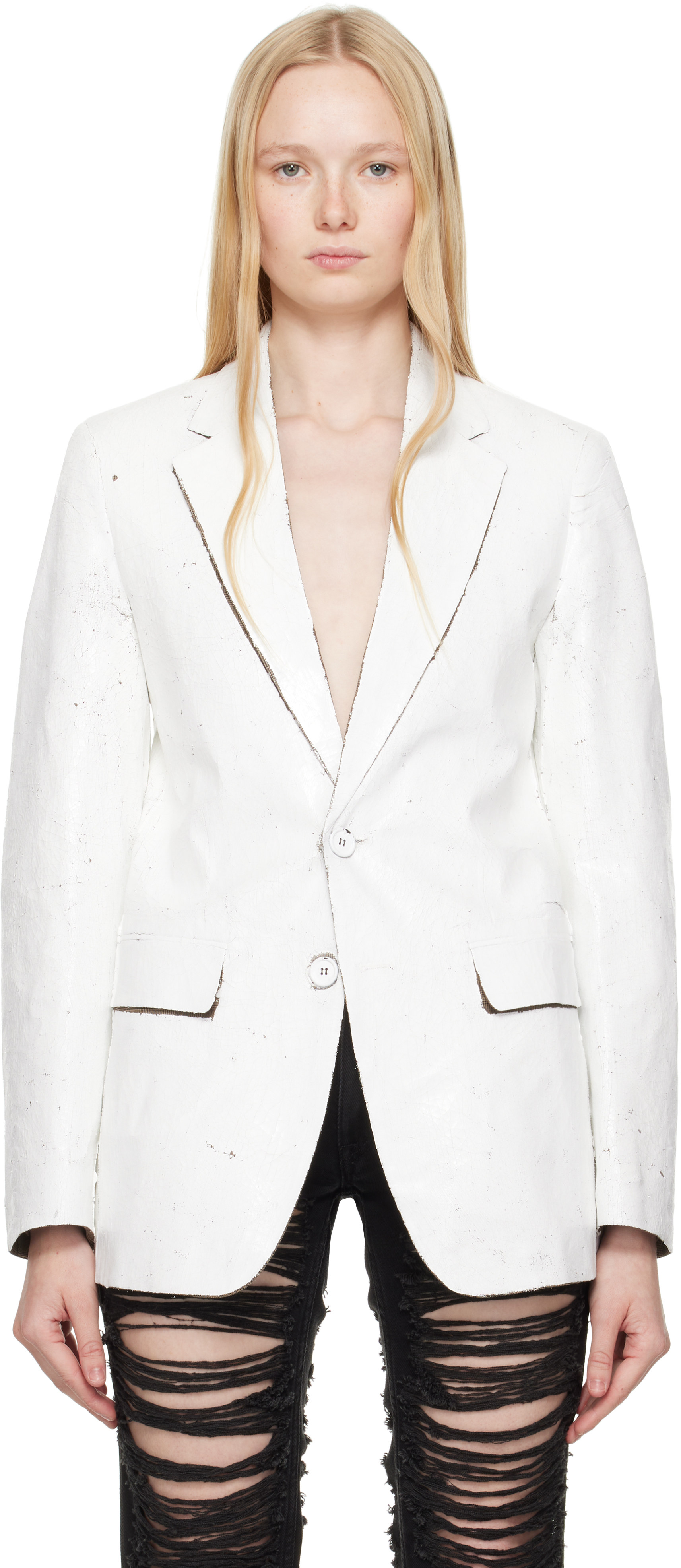 Mm6 Maison Margiela White Hand-coated Blazer