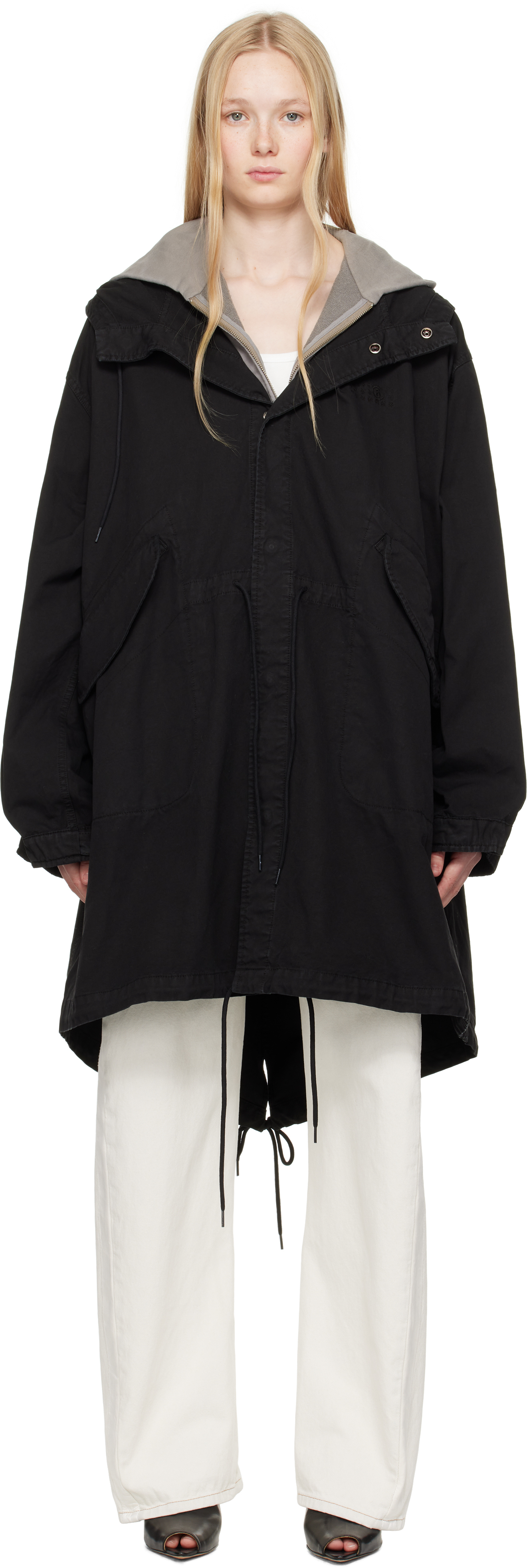 Mm6 Maison Margiela Black Light Canvas Coat