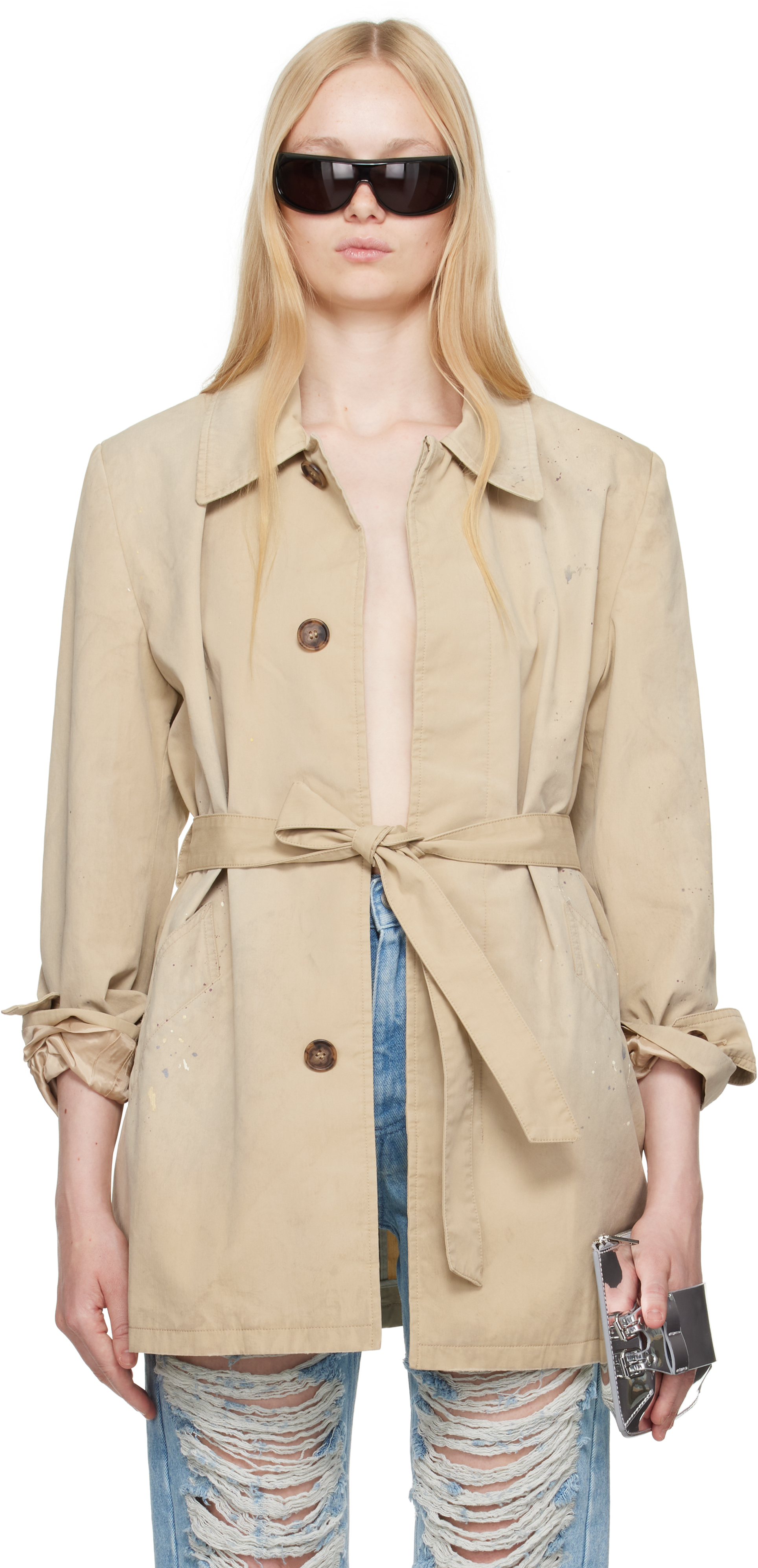 Beige Cotton Gabardine Sportsjacket Trench Coat