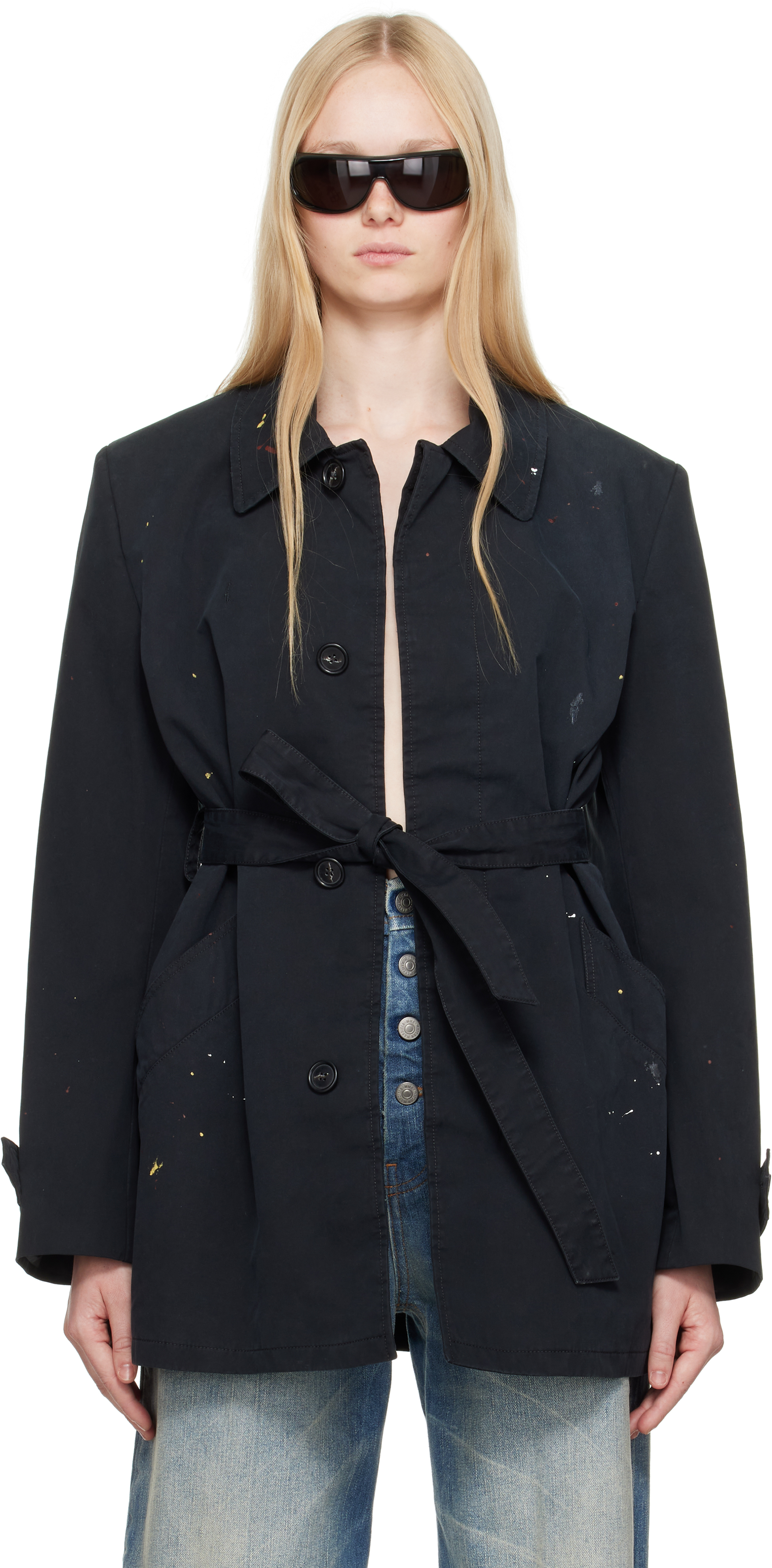 Black Cotton Gabardine Sportsjacket Trench Coat