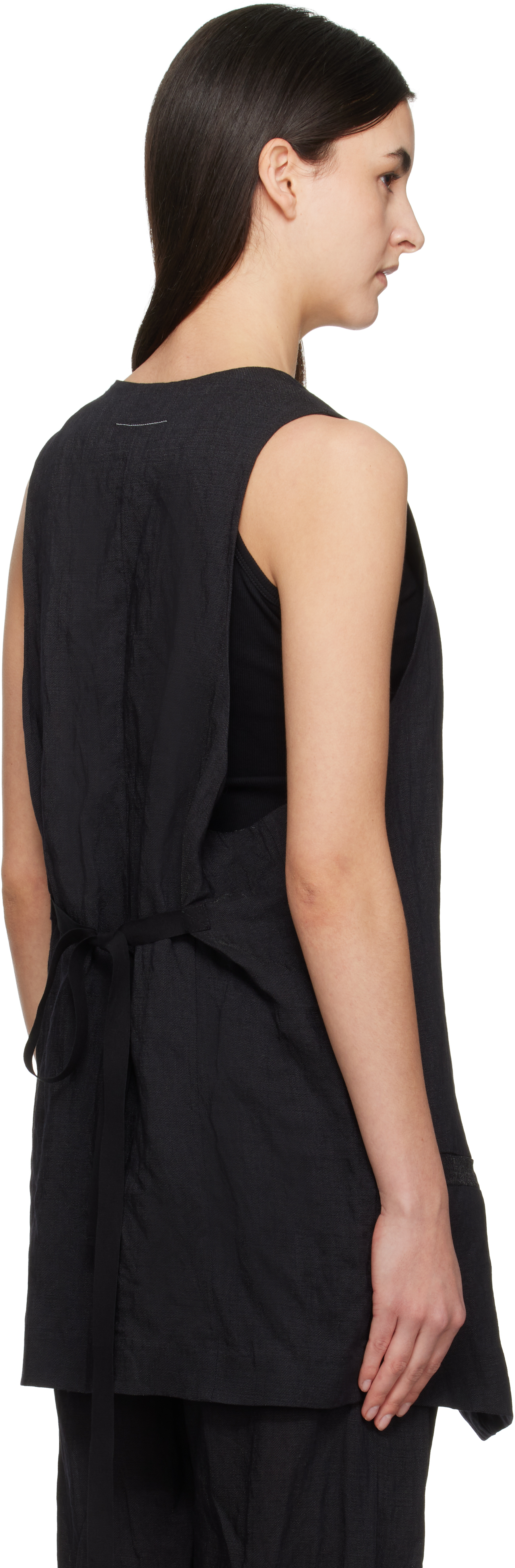 Mm6 Maison Margiela Black Crinkled Metallic Tailoring Vest In 900 Black