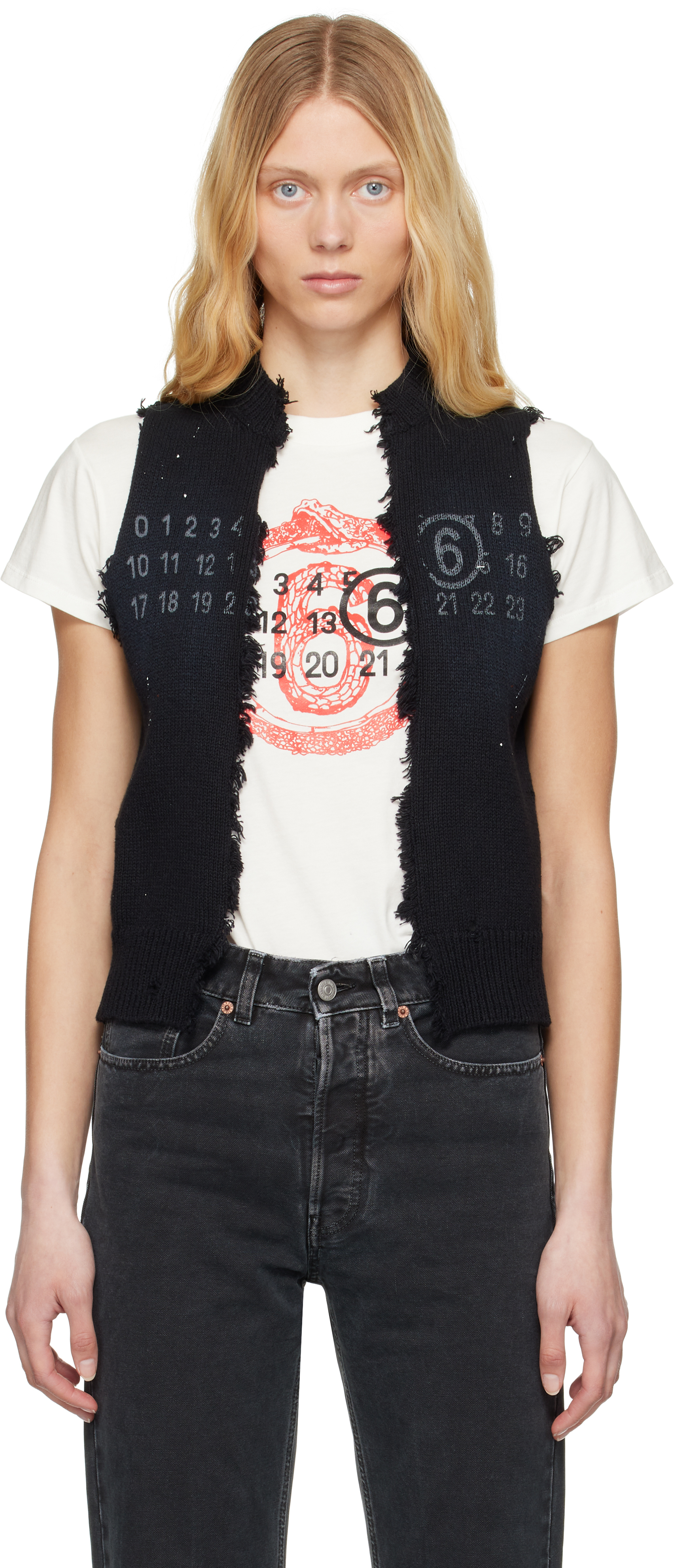 Mm6 Maison Margiela Black Open Cut Printed Vest In 900s Black
