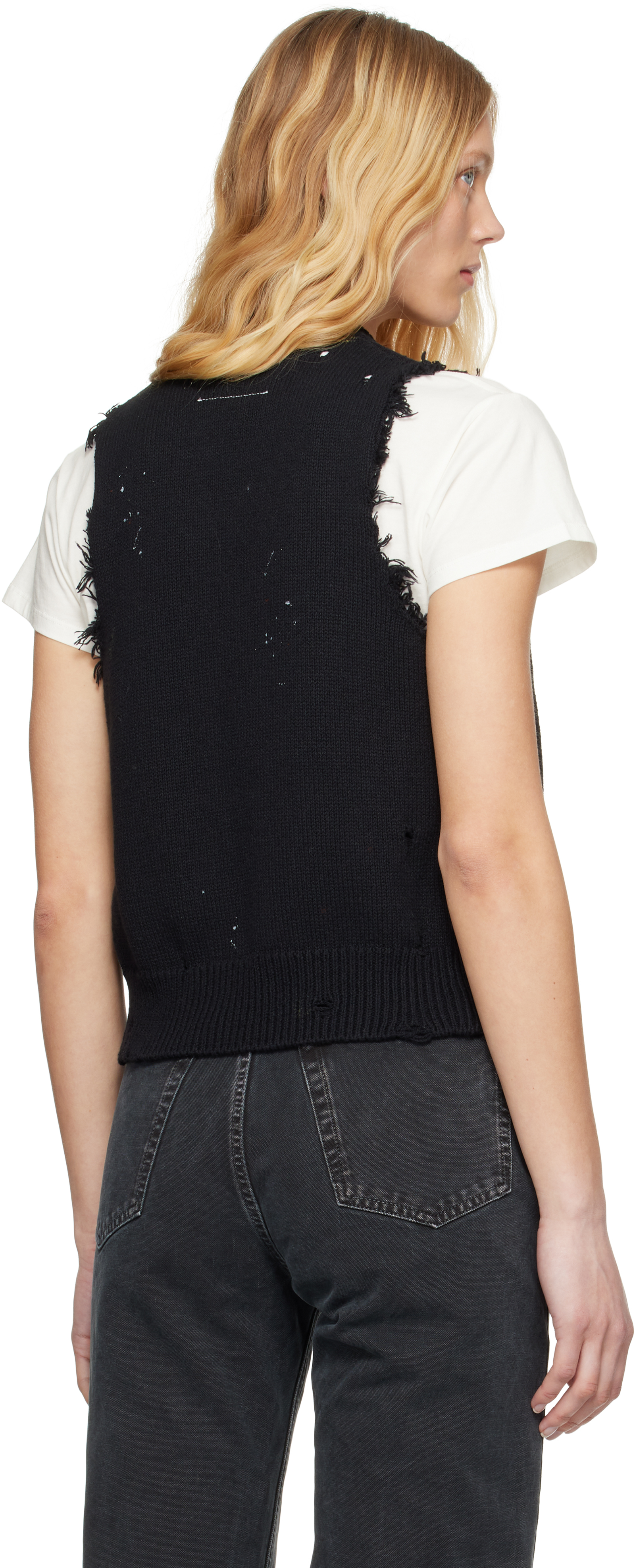 Mm6 Maison Margiela Black Open Cut Printed Vest In 900s Black