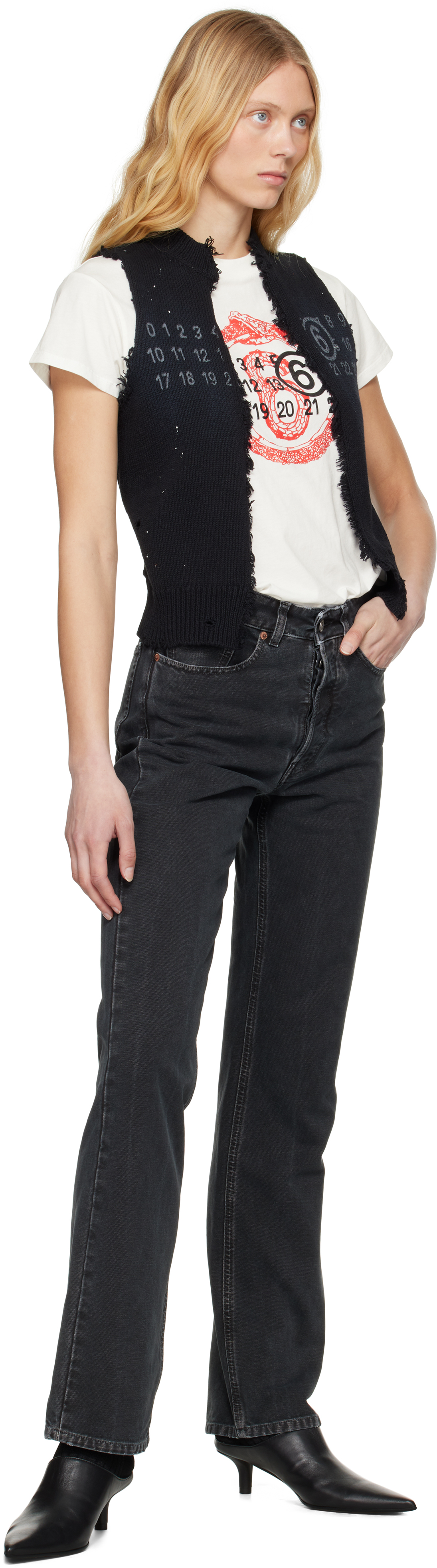 Mm6 Maison Margiela Black Open Cut Printed Vest In 900s Black