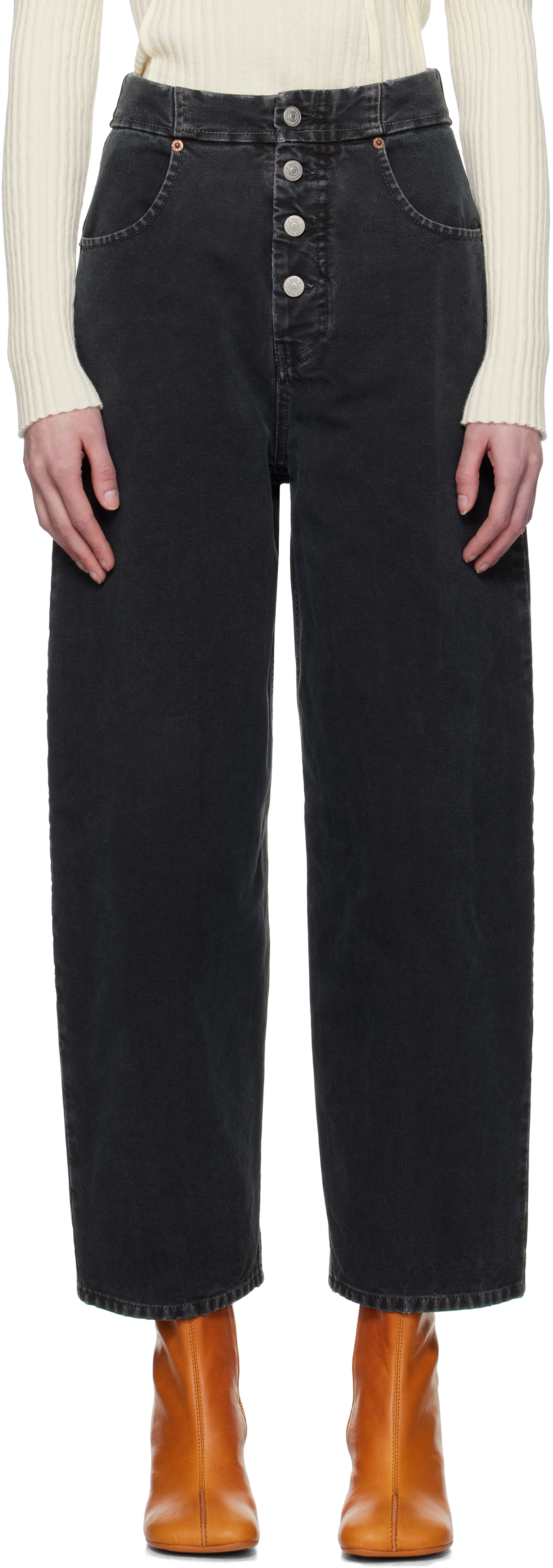 ◆MM6 Maison Margiela◆ キャンバス ファイブポケット ジーンズ MM6 Maison Margielaのブラック キャンバス ファイブポケット