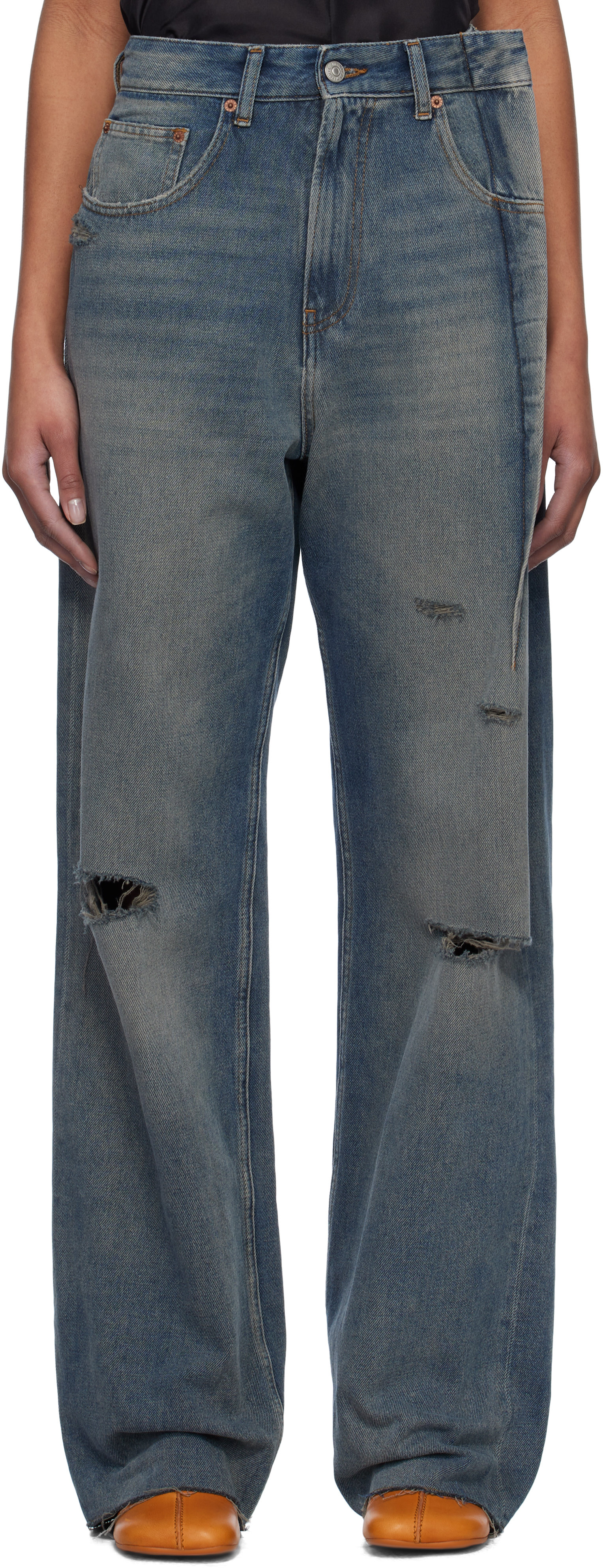 Blue Distressed Darting Jeans