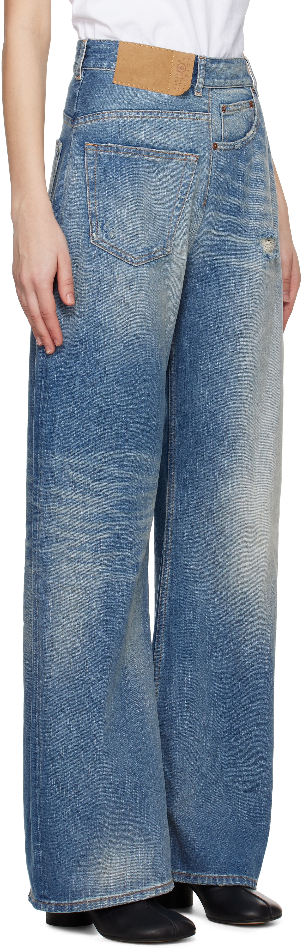 Shop Mm6 Maison Margiela Blue Twist Wide Leg Jeans In 961 Medium Blue