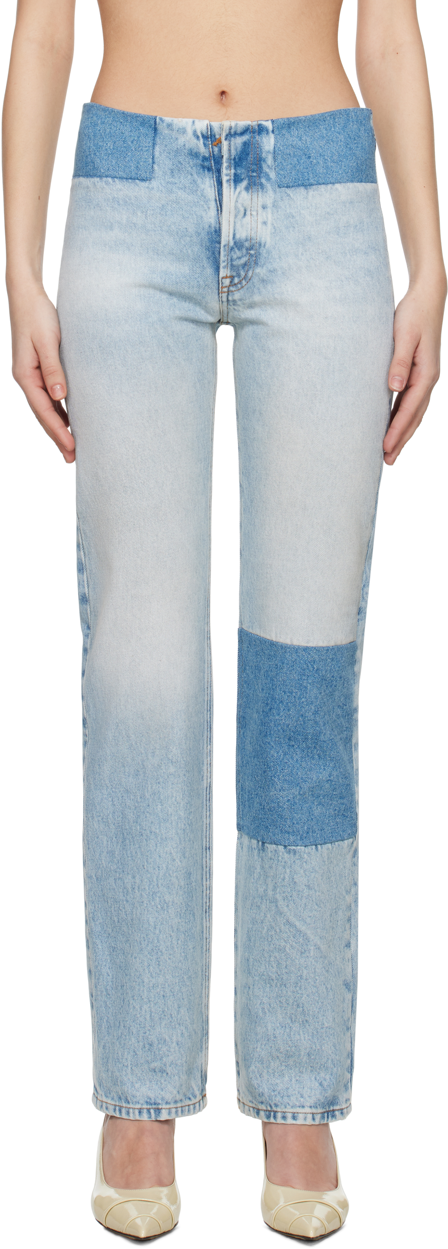 MM6 Maison Margiela ブルー パッチワーク ジーンズ MM6 Maison Margiela - パッチワークデニムパンツ をオンライン