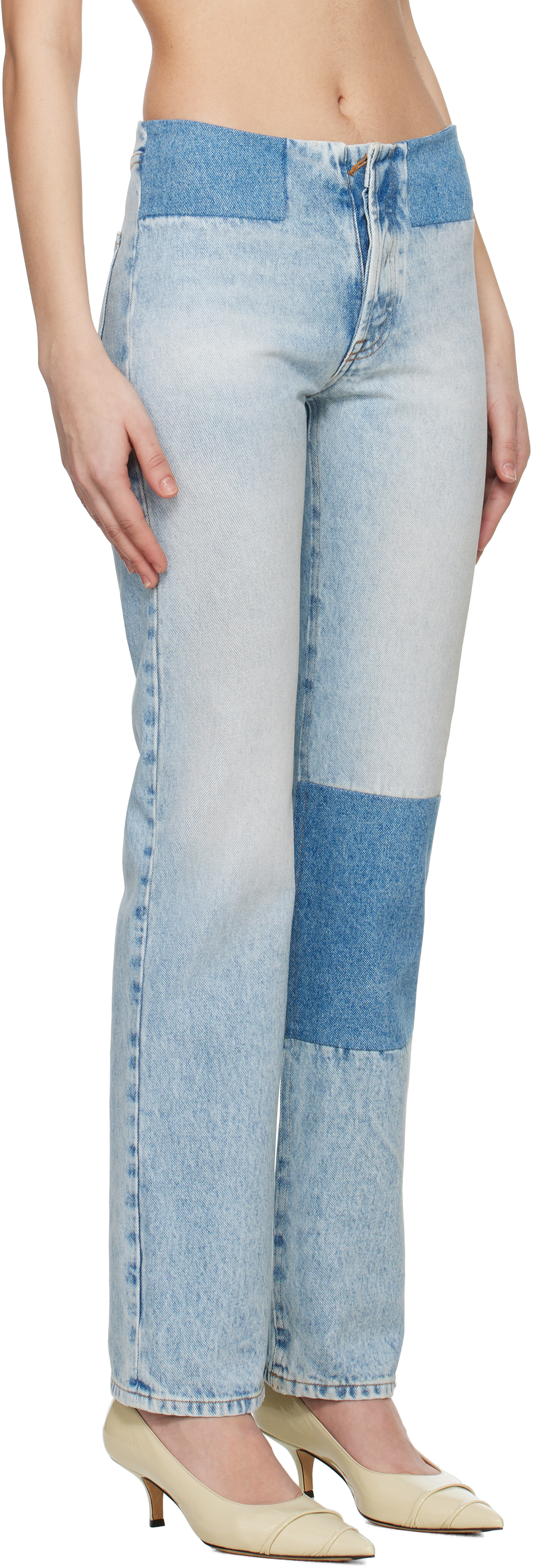 Shop Mm6 Maison Margiela Blue Patchwork Jeans In 966 Medium Blue