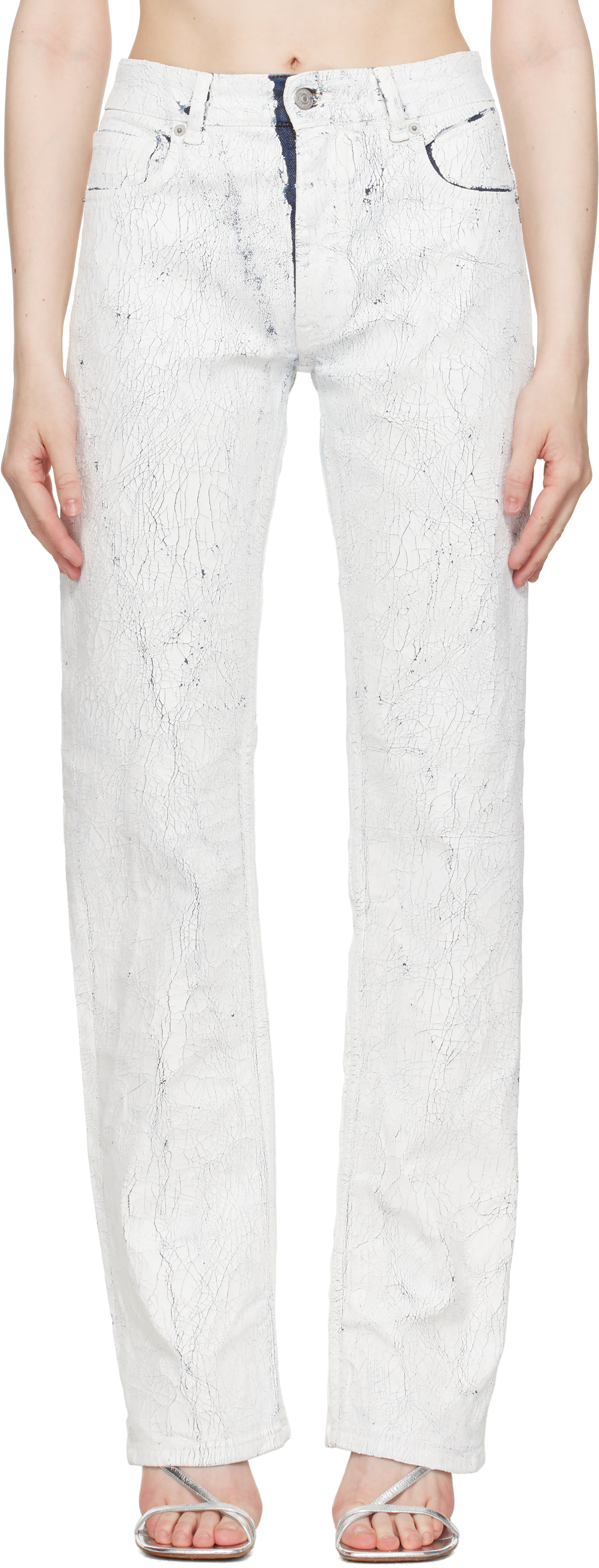 Mm6 Maison Margiela White & Navy 5 Pockets Jeans In 961 White