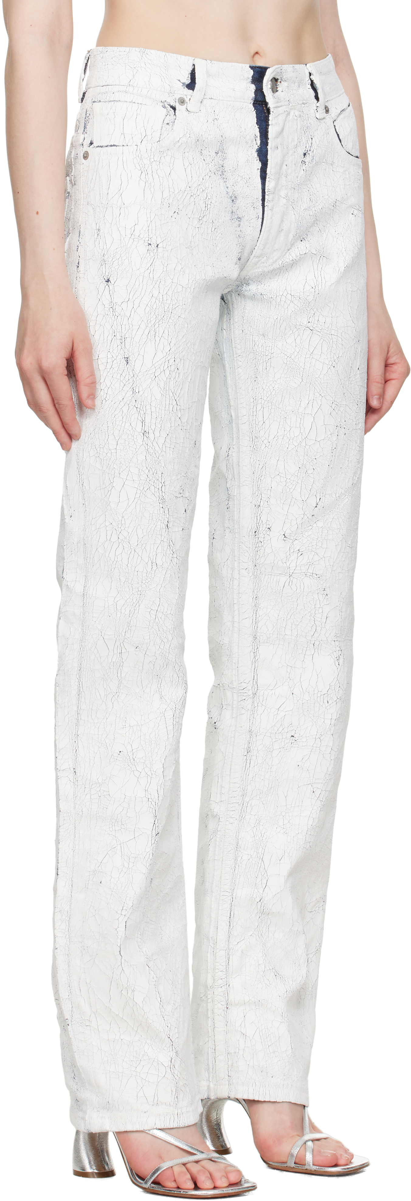 Mm6 Maison Margiela White & Navy 5 Pockets Jeans In 961 White