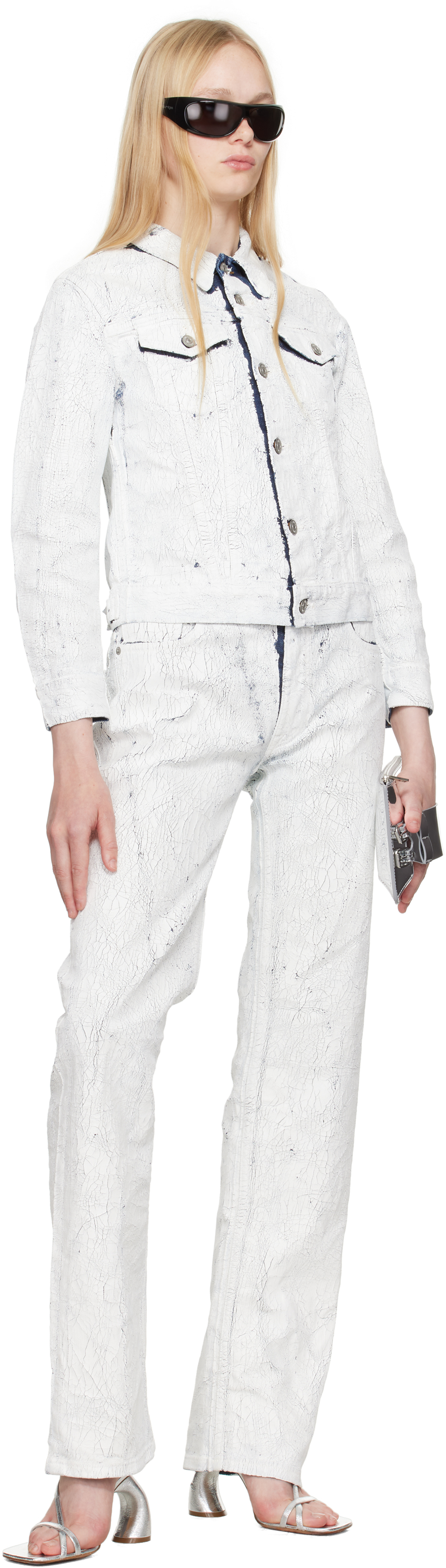 Mm6 Maison Margiela White & Navy 5 Pockets Jeans In 961 White