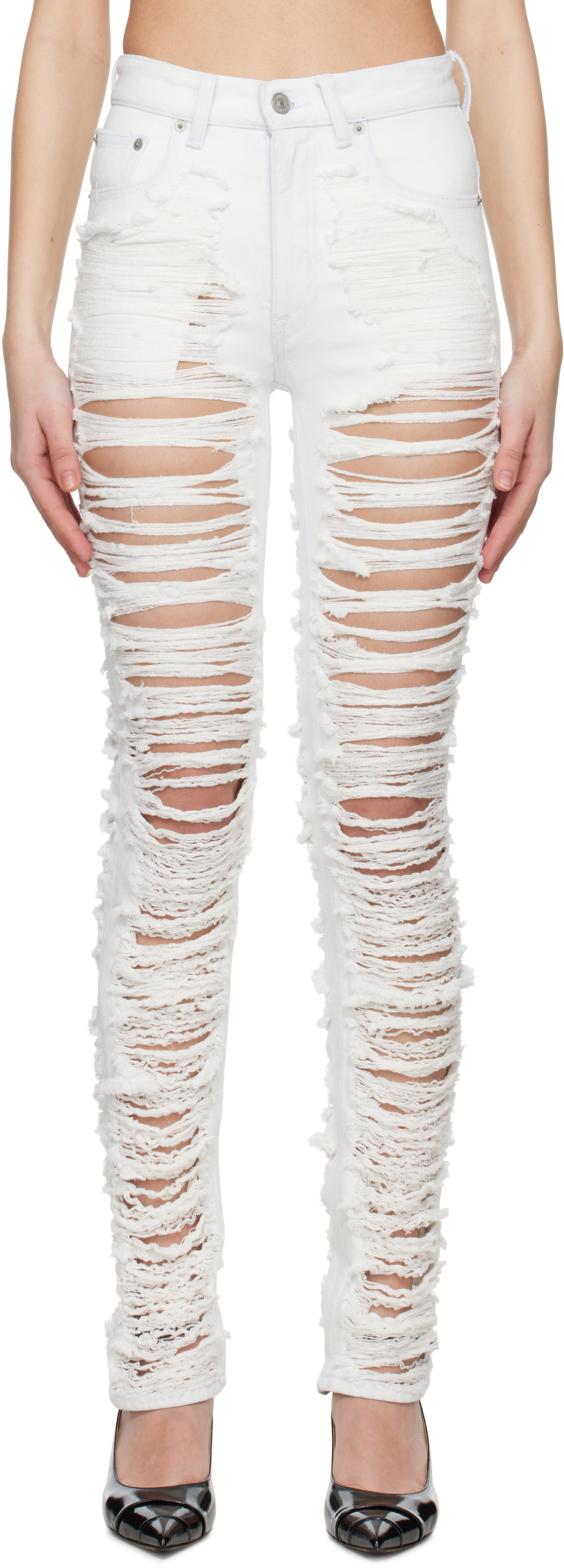 【関税&送料込み】Maison Margiela White 5-Pocket Style Str White 5-Pocket Jeans by MM6 Maison Margiela on Sale