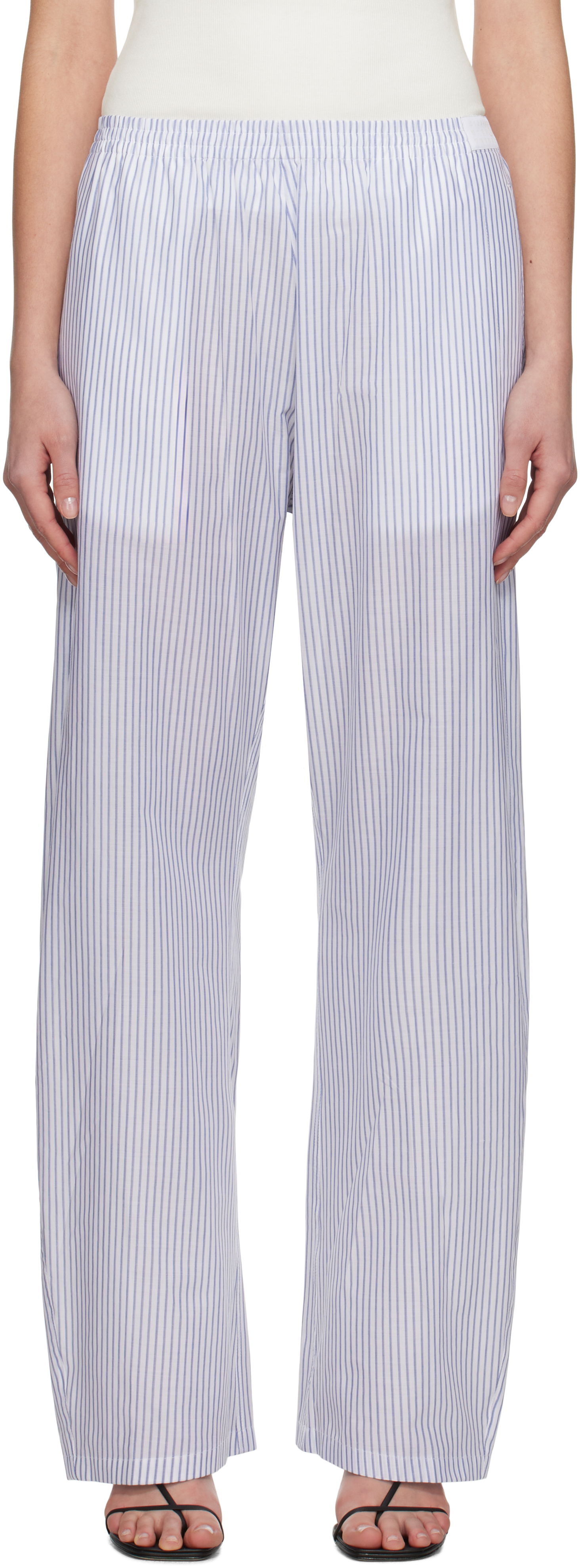 White 
Blue Striped Cotton Poplin Lounge Pants