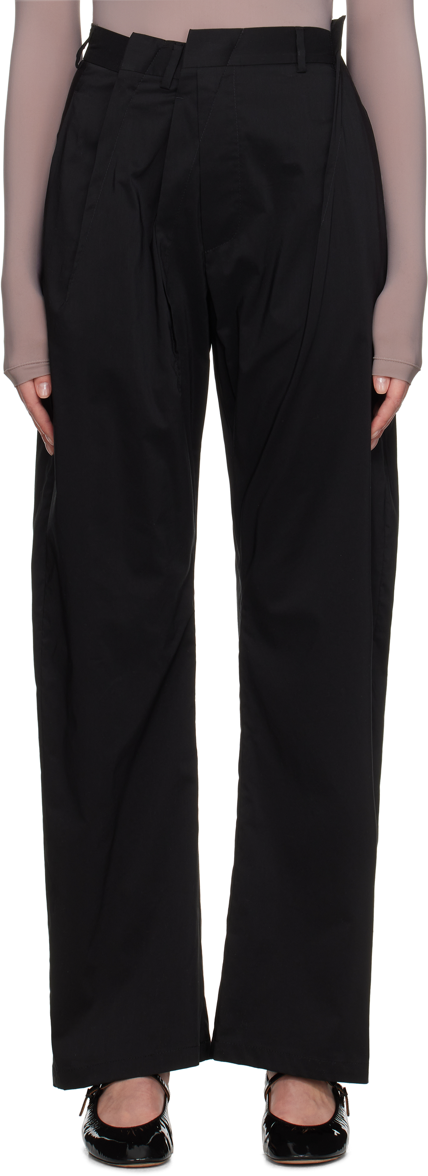 Black Poly-Cotton Shirting Darting Trousers