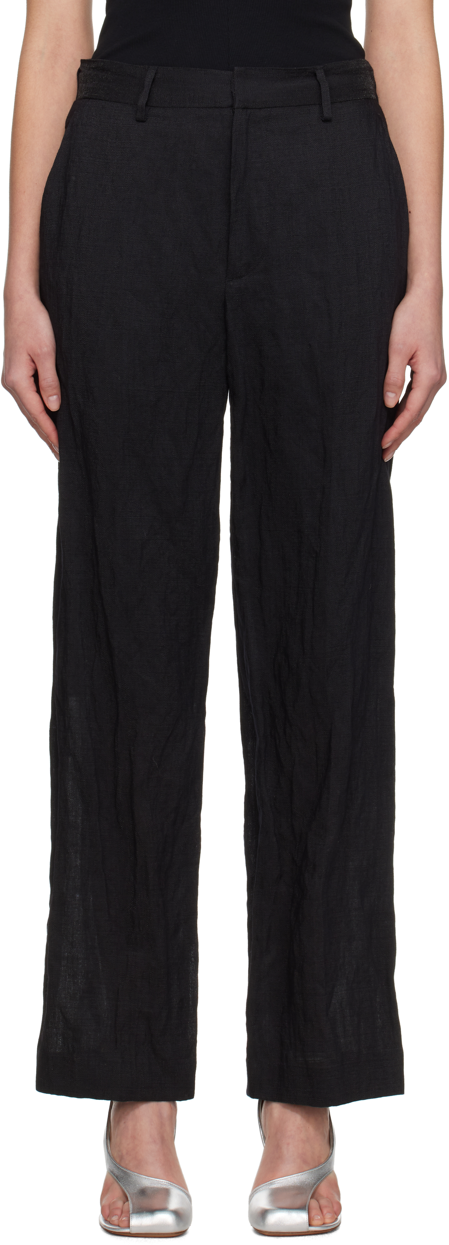 Black Crinkled Metallic Tailoring Trousers