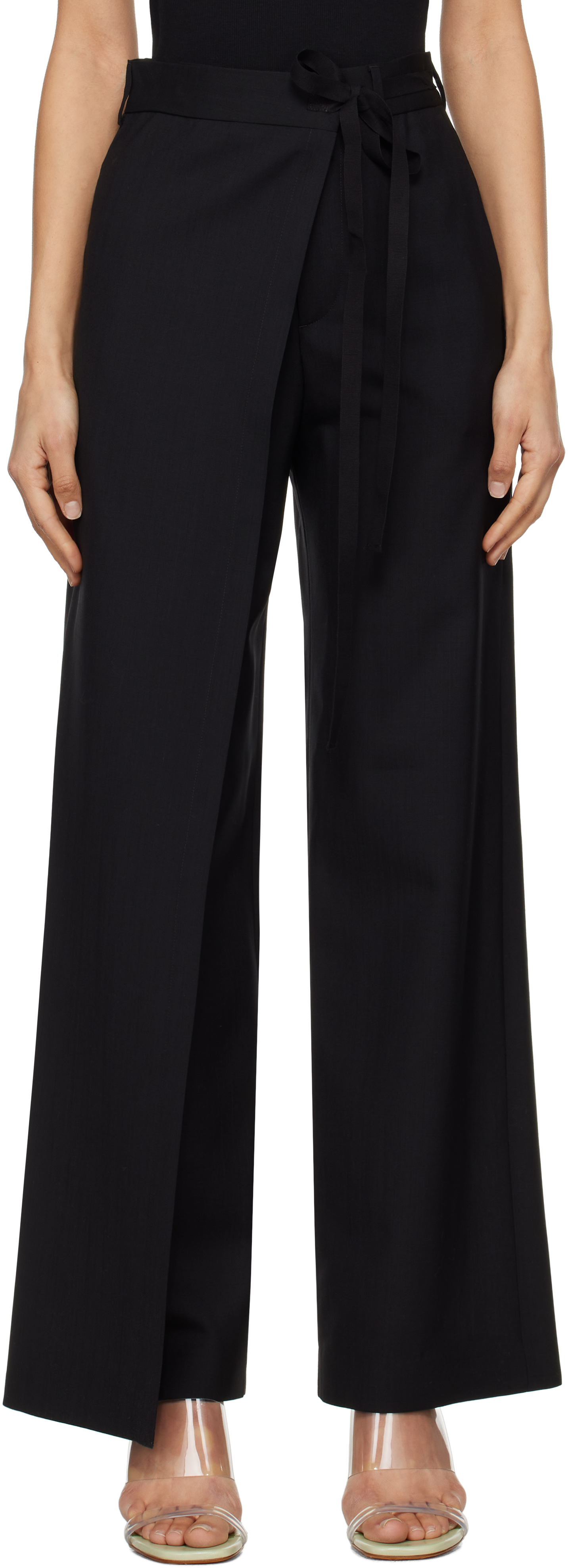 Black Tailoring Wool Canvas Tie Trousers