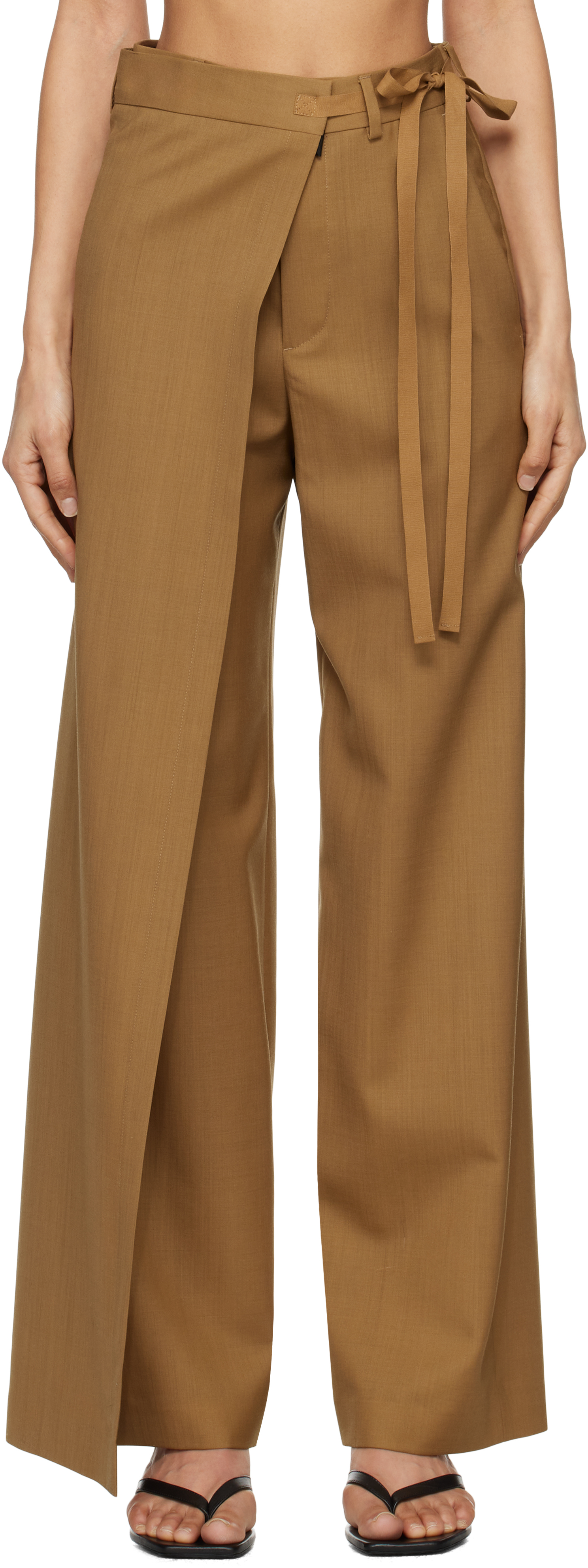 Tan Tailoring Wool Canvas Tie Trousers by MM6 Maison
