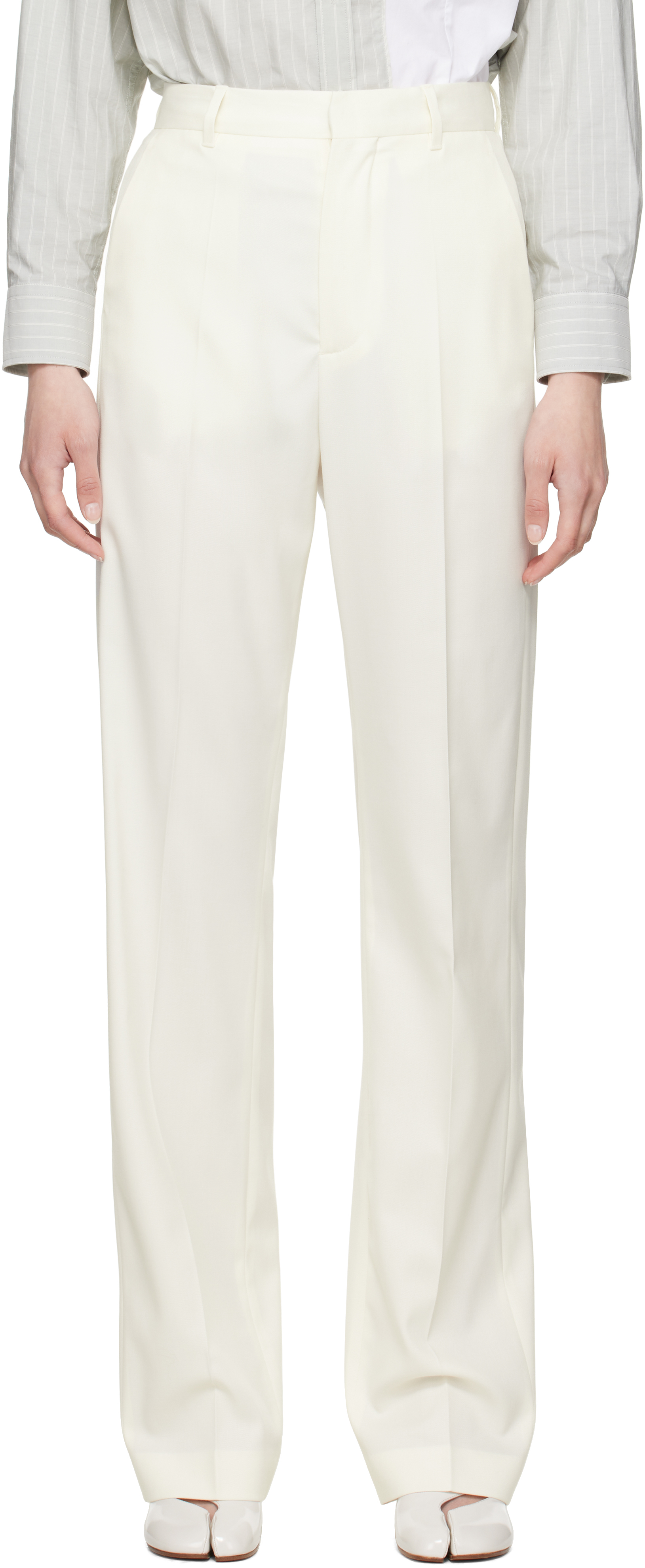 Mm6 Maison Margiela Off-white Tailoring Wool Blend Trousers In 101 Off White
