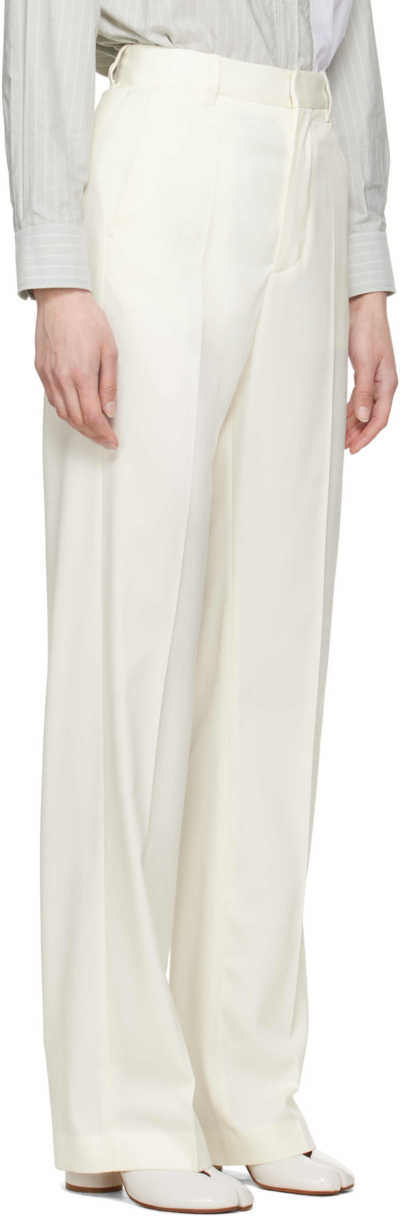 Mm6 Maison Margiela Off-white Tailoring Wool Blend Trousers In 101 Off White