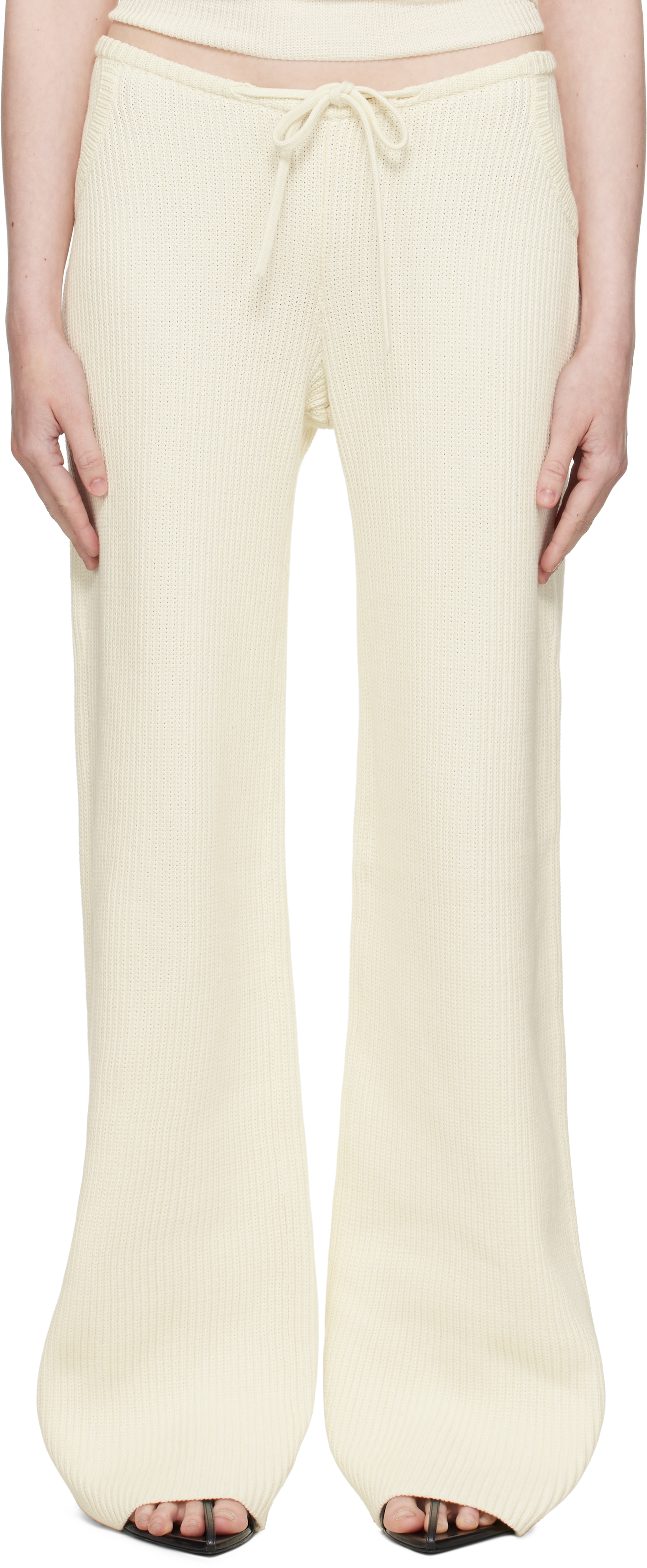 Shop Aya Muse Beige Knit Drawstring Trousers In Cream