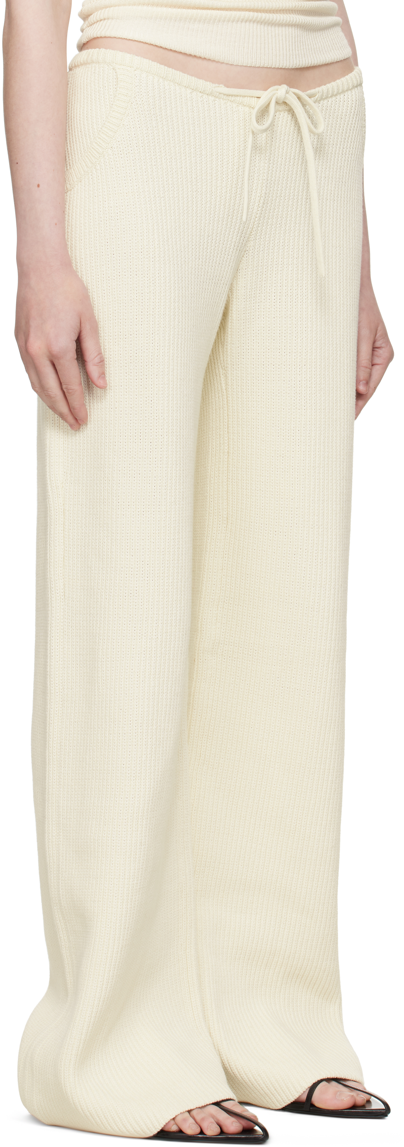 Shop Aya Muse Beige Knit Drawstring Trousers In Cream