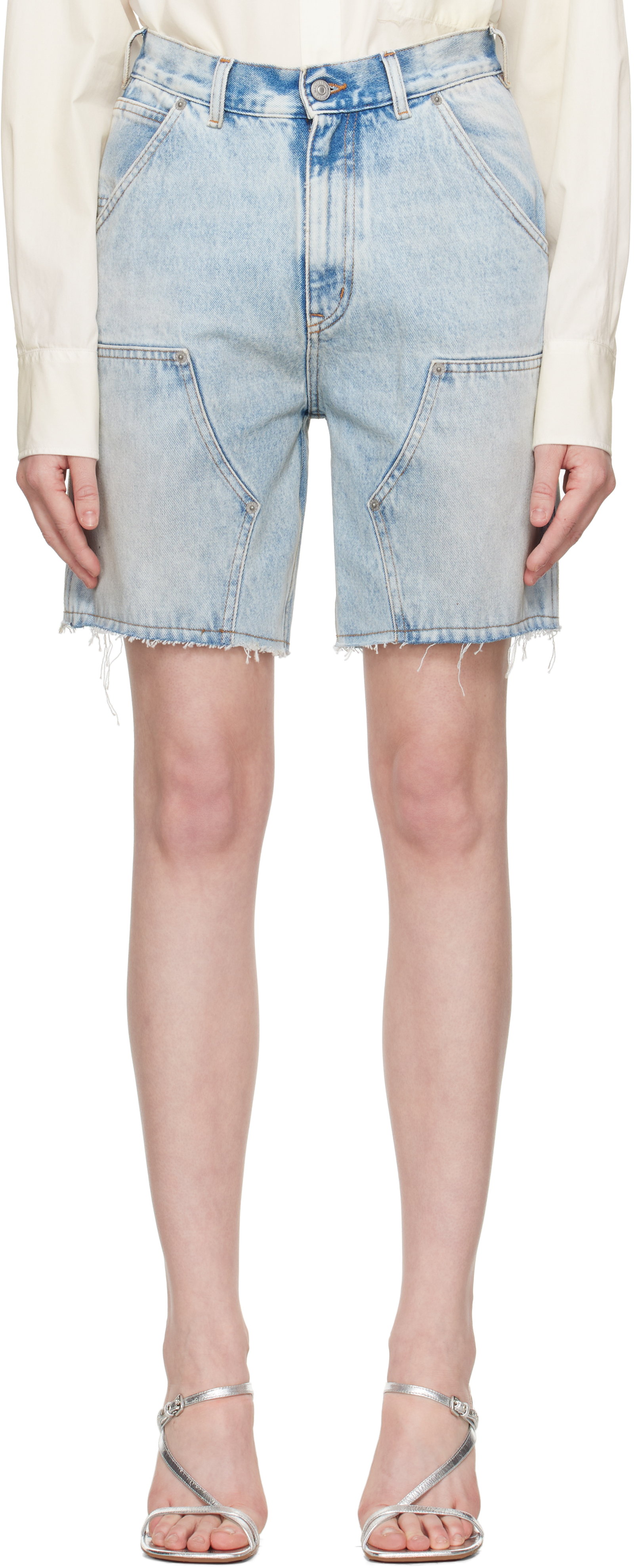 Blue Raw Edge Shorts