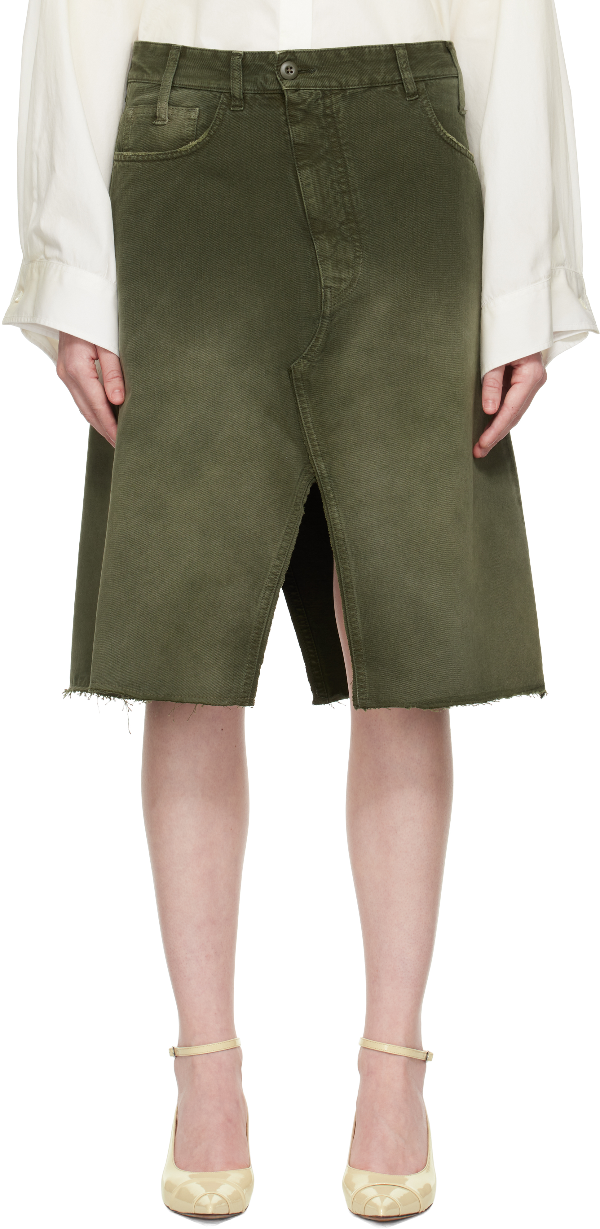 MM6 MAISON MARGIELA GREEN LONG DENIM MIDI SKIRT 