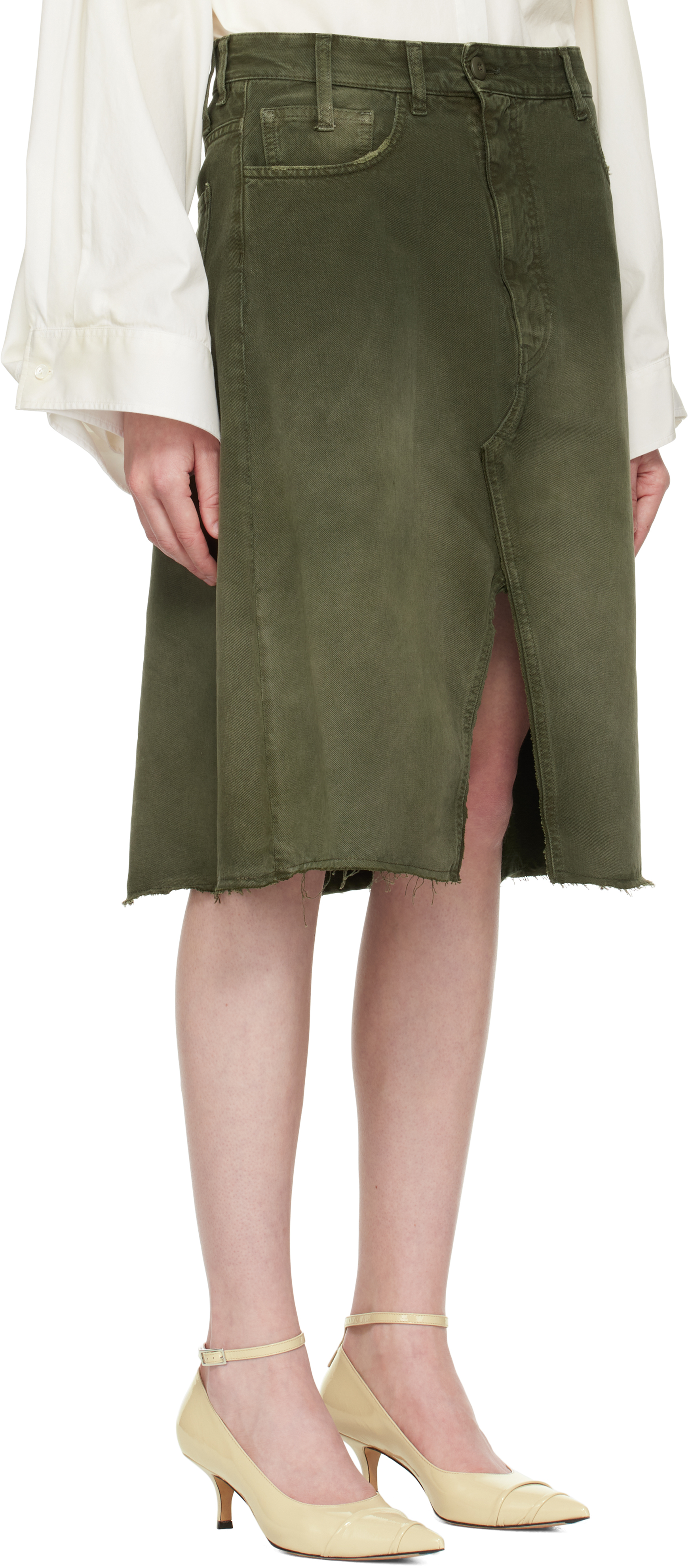 MM6 MAISON MARGIELA GREEN LONG DENIM MIDI SKIRT 