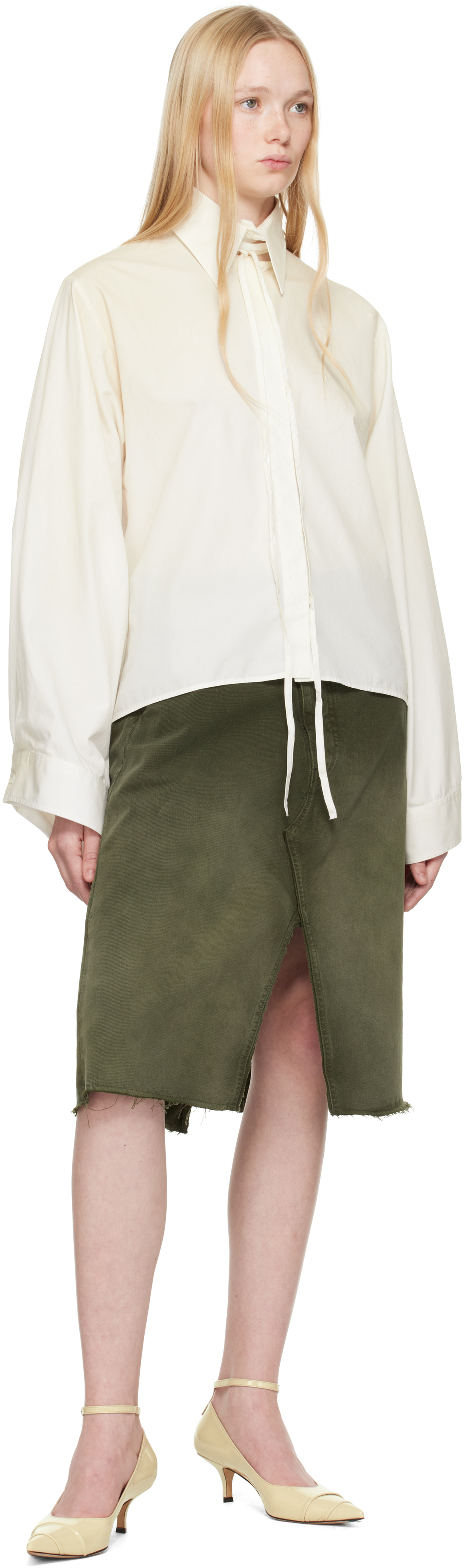 MM6 MAISON MARGIELA GREEN LONG DENIM MIDI SKIRT 