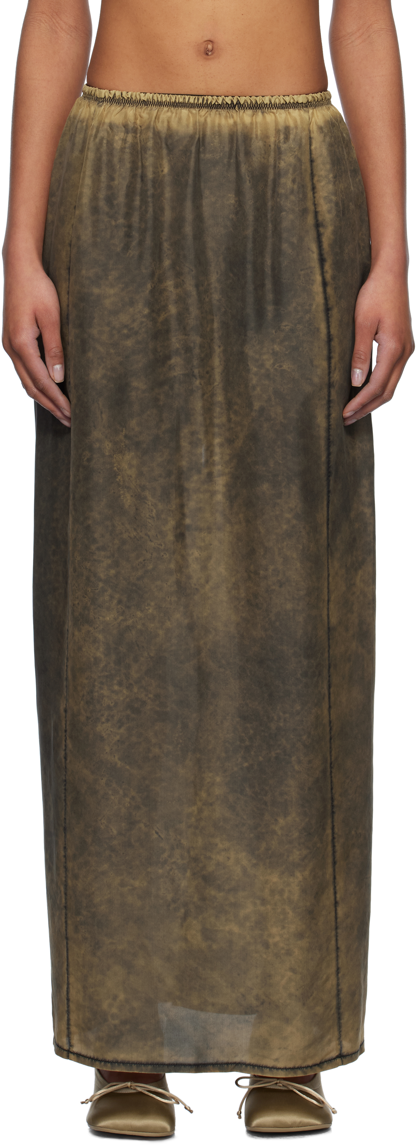 Khaki Light Silk Maxi Skirt