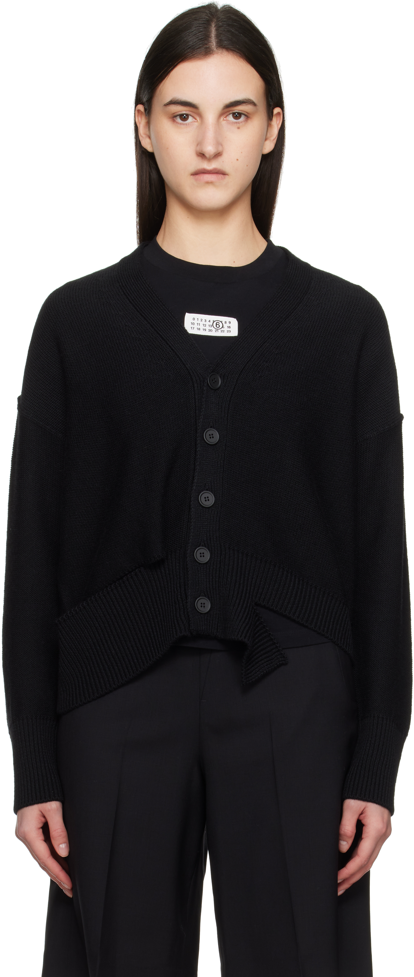 Mm6 Maison Margiela Black Boxy Ripped Cardigan In 900 Black