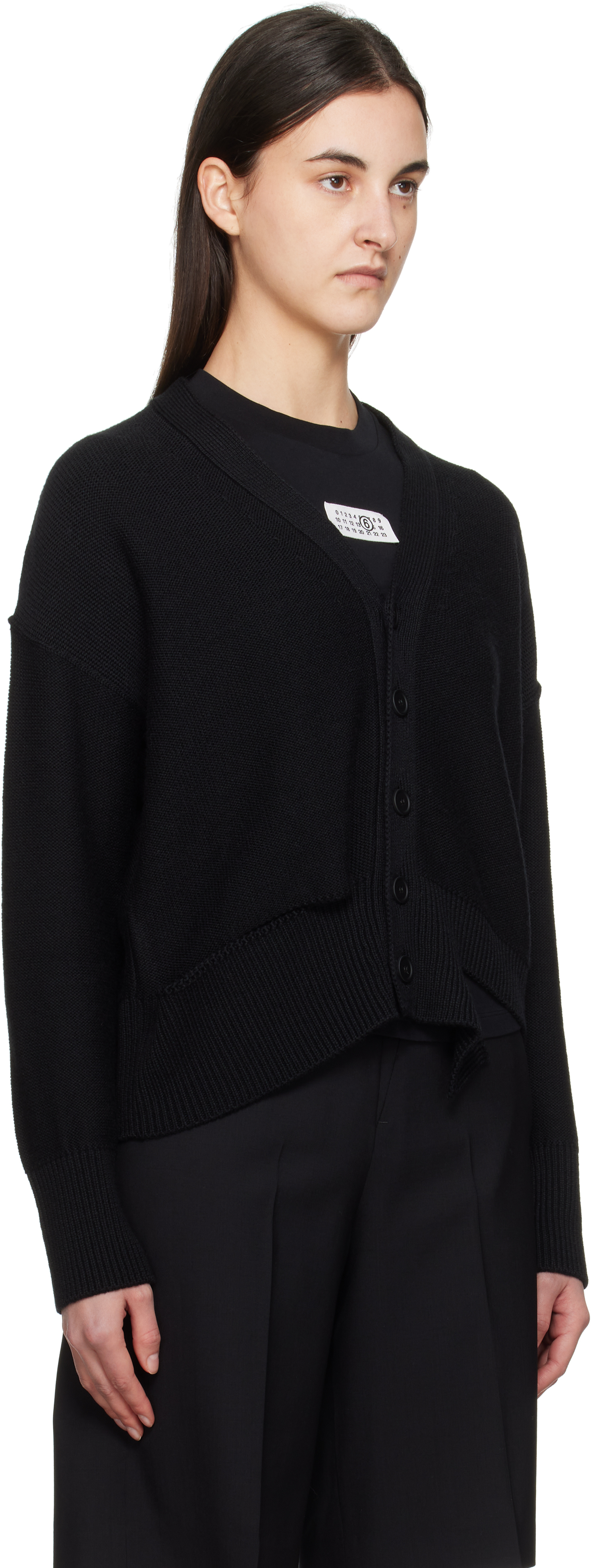 Mm6 Maison Margiela Black Boxy Ripped Cardigan In 900 Black