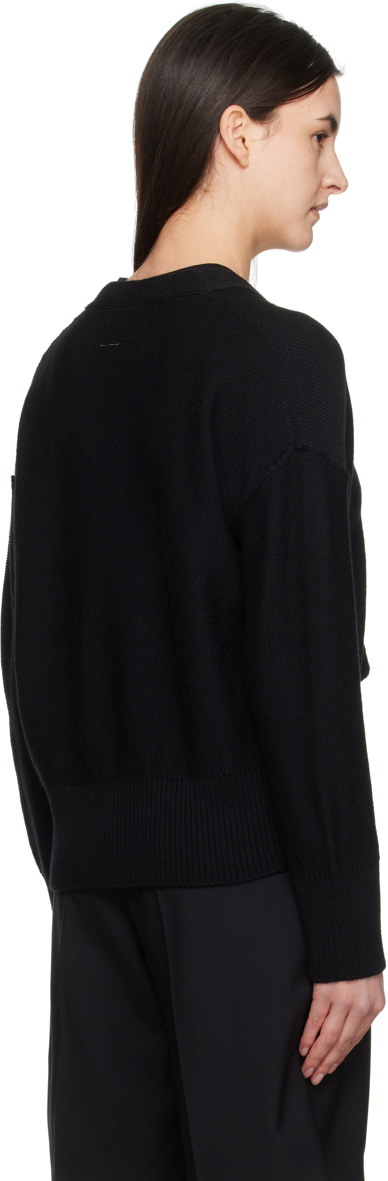 Mm6 Maison Margiela Black Boxy Ripped Cardigan In 900 Black