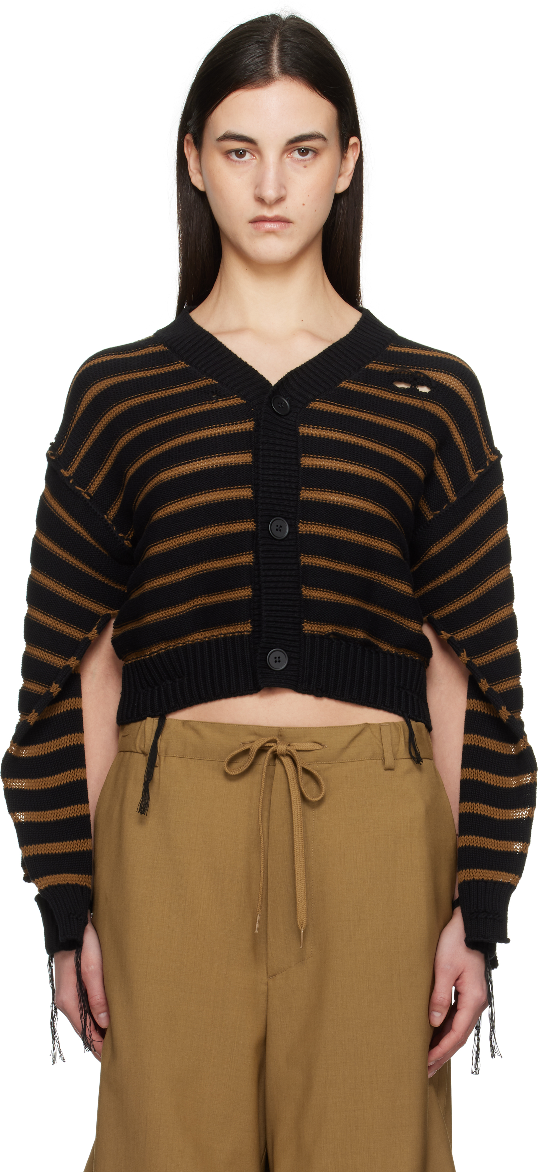 Off-White & Navy V-Neck Cardigan