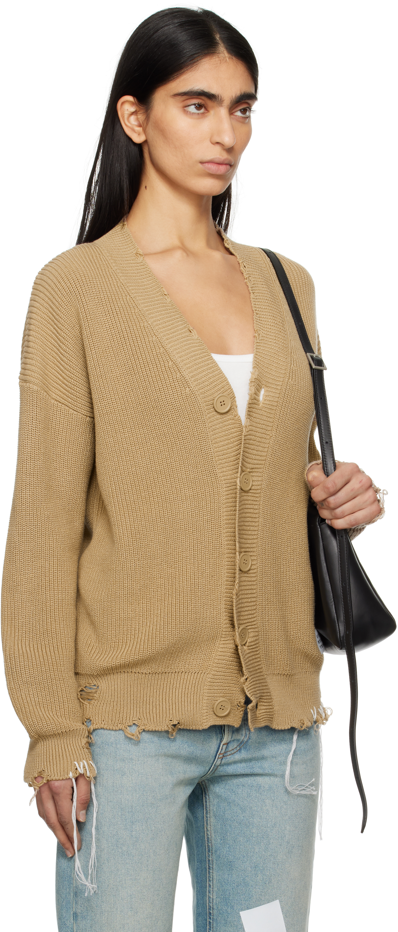 Shop Mm6 Maison Margiela Beige Eaten Knit Cardigan In 119 Beige