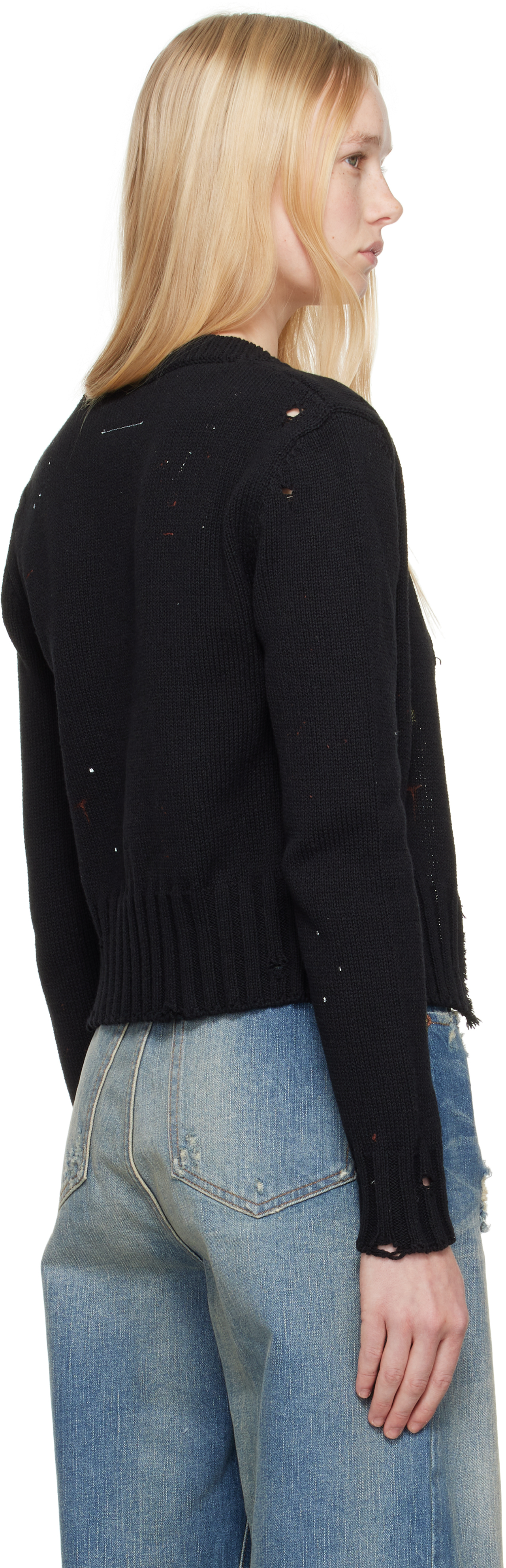 Shop Mm6 Maison Margiela Black Paint Knit Cardigan In 900s Black