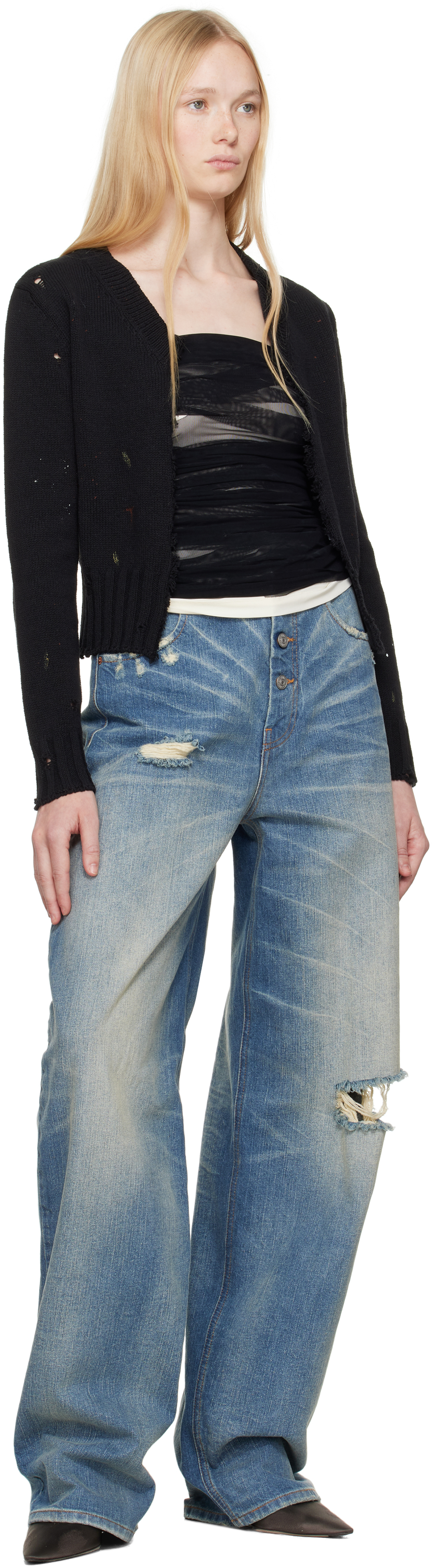 Shop Mm6 Maison Margiela Black Paint Knit Cardigan In 900s Black