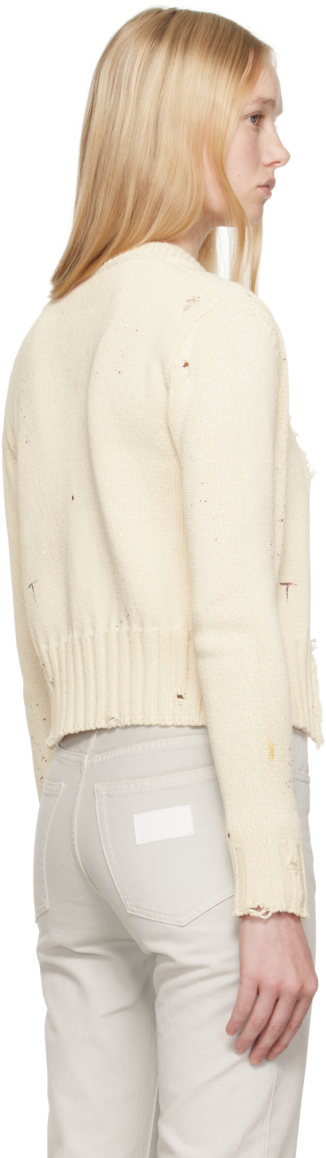 Shop Mm6 Maison Margiela Off-white Paint Knit Cardigan In 102s Cream