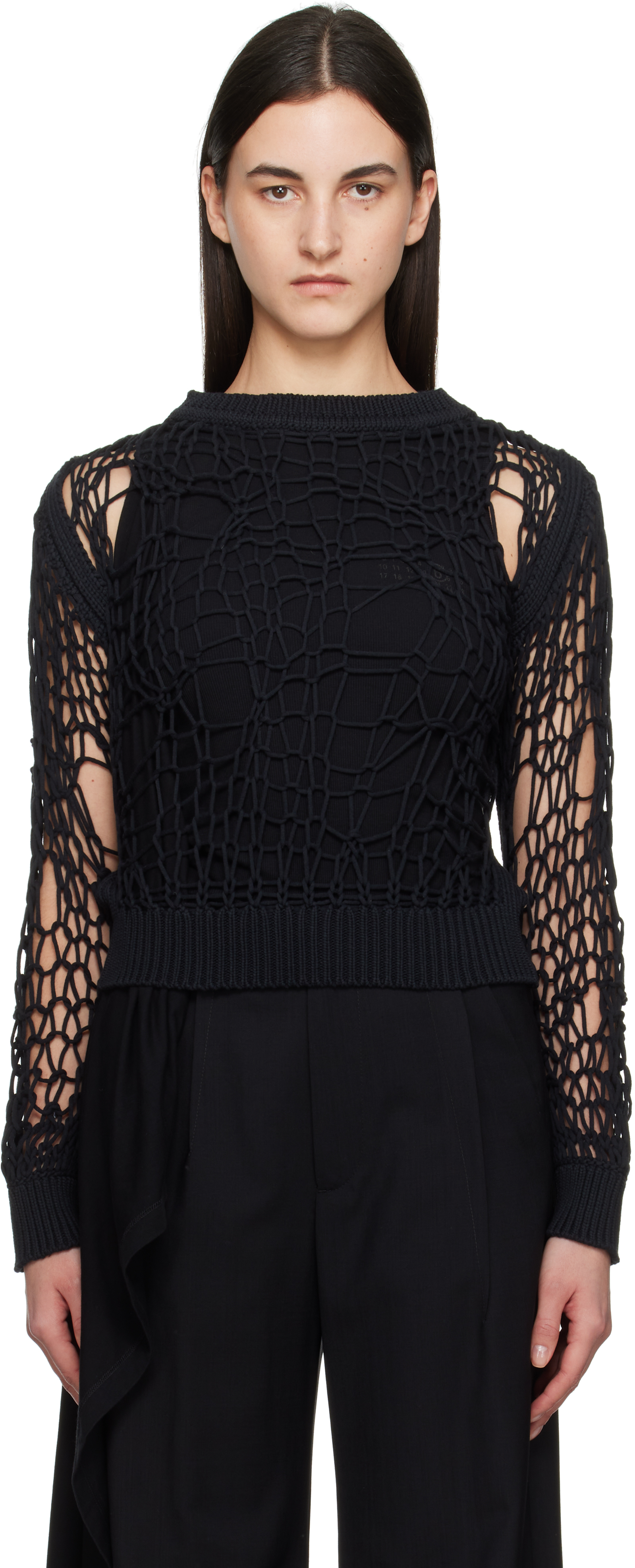 Mm6 Maison Margiela Black Messy Filter Crewneck In 900 Black