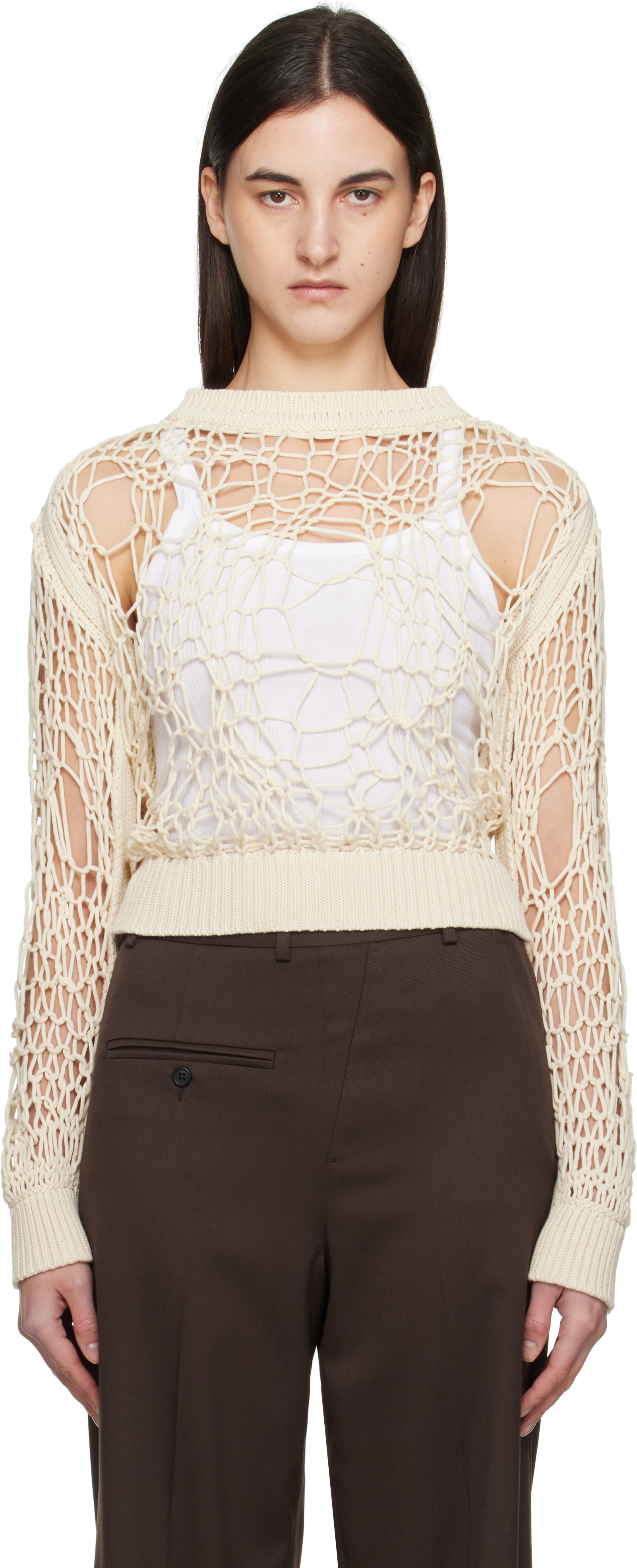 Mm6 Maison Margiela Off-white Messy Filter Crewneck In 102 Dune