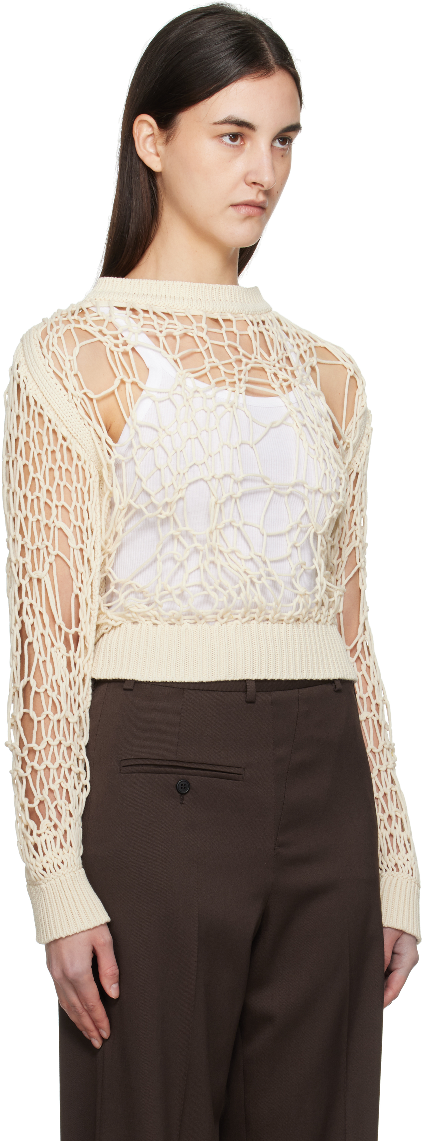 Mm6 Maison Margiela Off-white Messy Filter Crewneck In 102 Dune