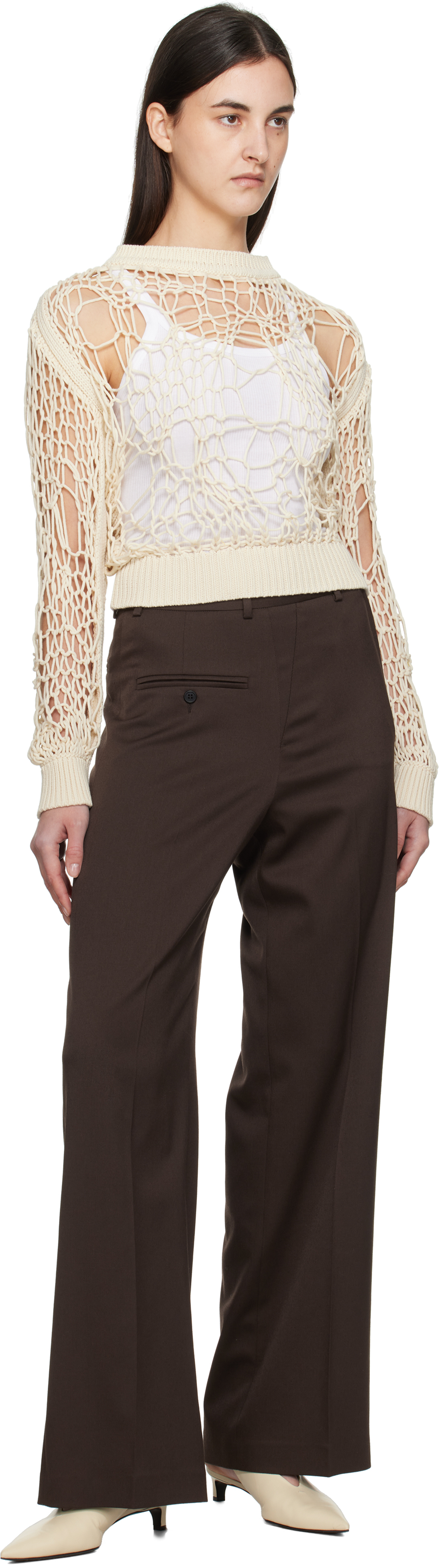 Mm6 Maison Margiela Off-white Messy Filter Crewneck In 102 Dune