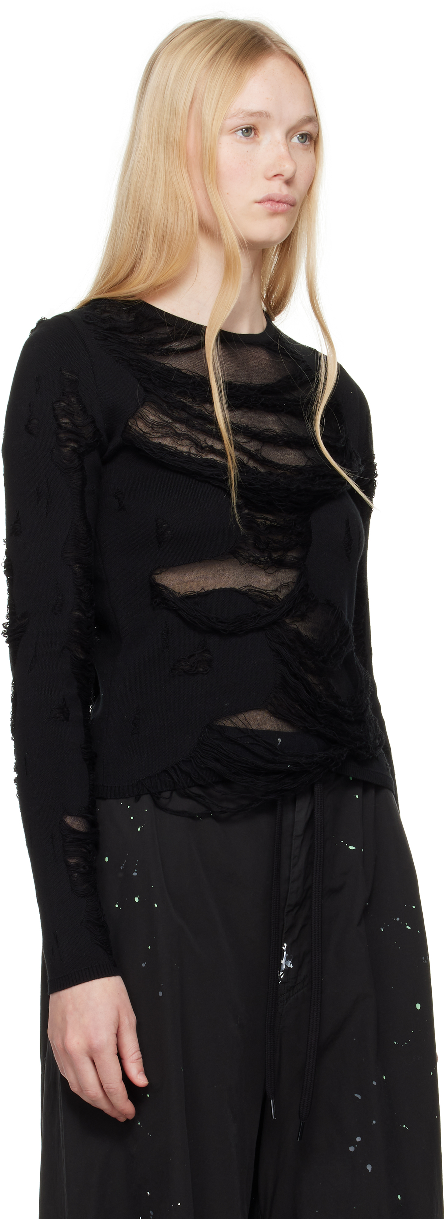 Shop Mm6 Maison Margiela Black Slashed Gauge 14 Crewneck Sweater In 900 Black