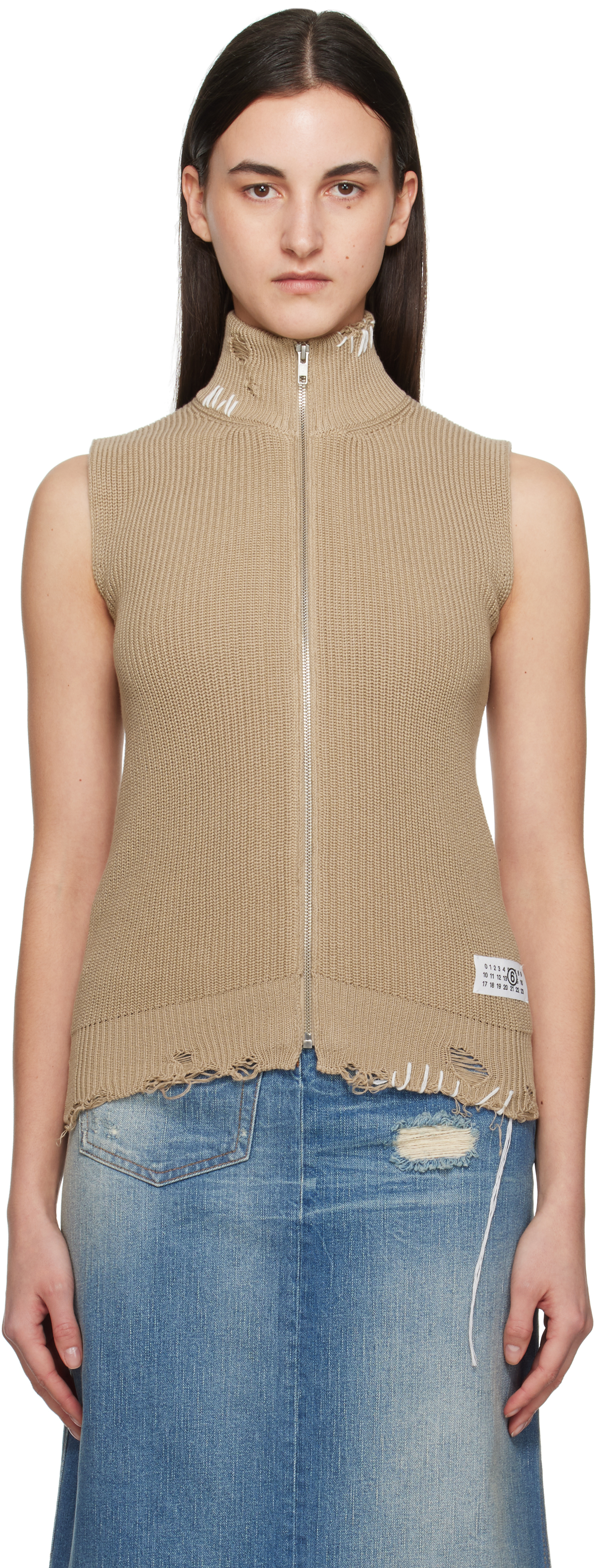 Beige Eaten Knit Logo Zip Up Vest