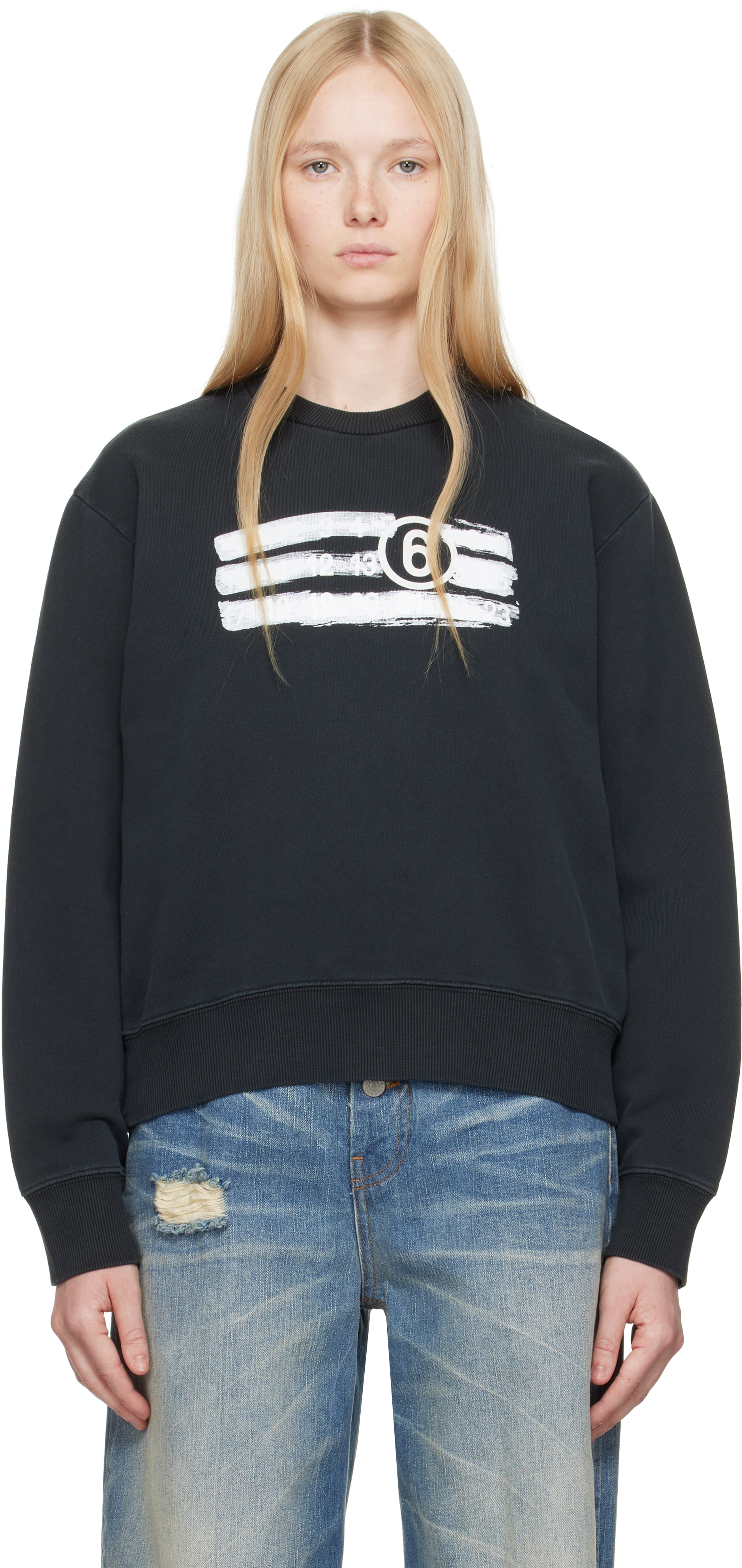Shop Mm6 Maison Margiela Black Unbrushed Sweat Jersey Sweatshirt In 900 Black