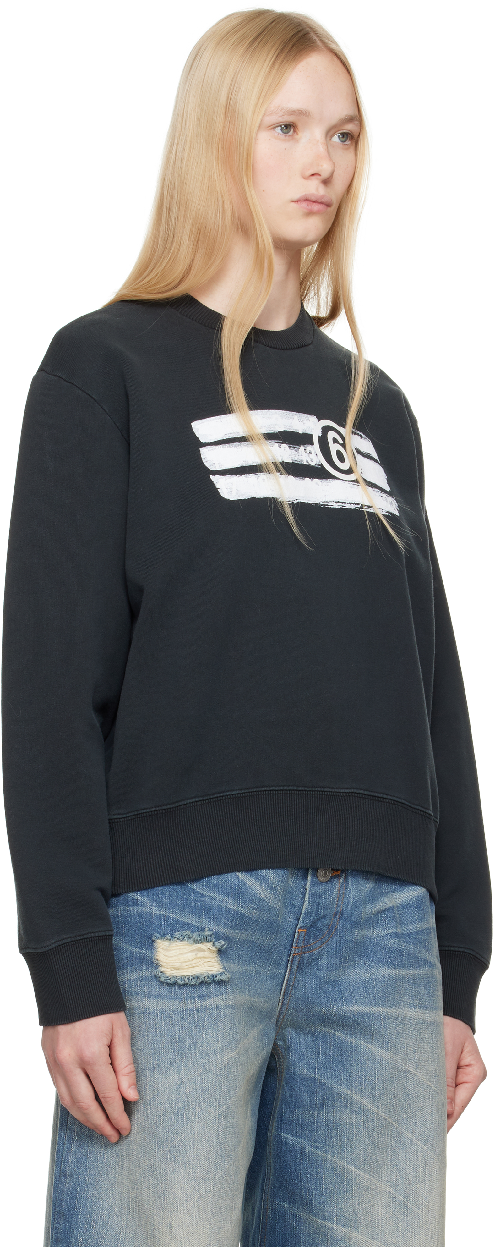 Shop Mm6 Maison Margiela Black Unbrushed Sweat Jersey Sweatshirt In 900 Black